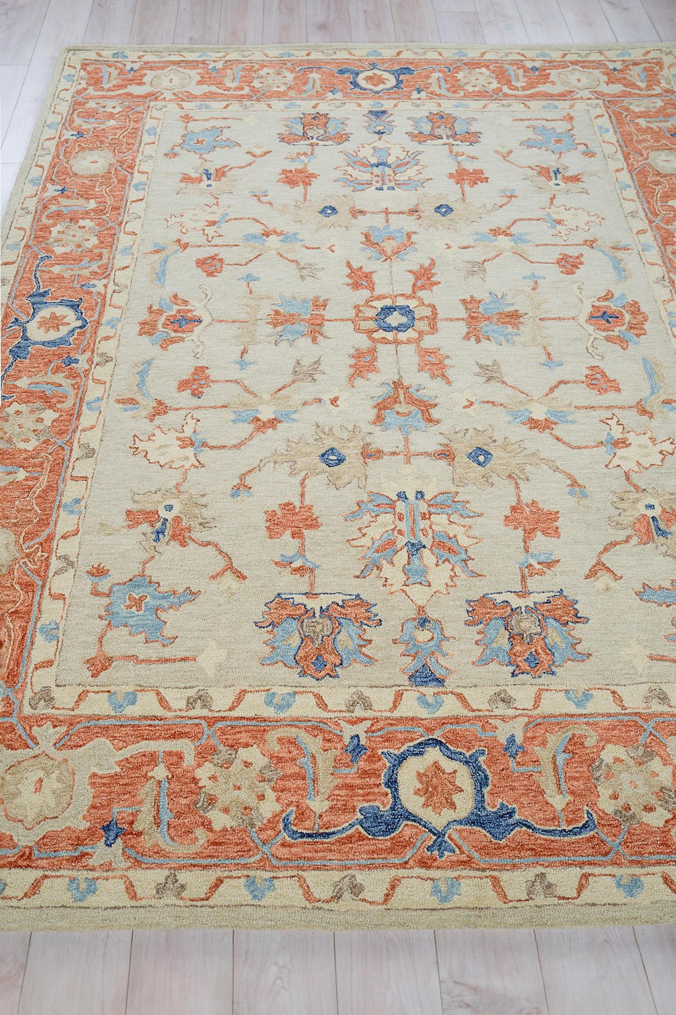 Exquisite Rugs Richmond Serapi Handmade Hand-Tufted New Zealand Wool On Canvas 6798 Beige/Rust 8' X 5' Area Rug - Image 4