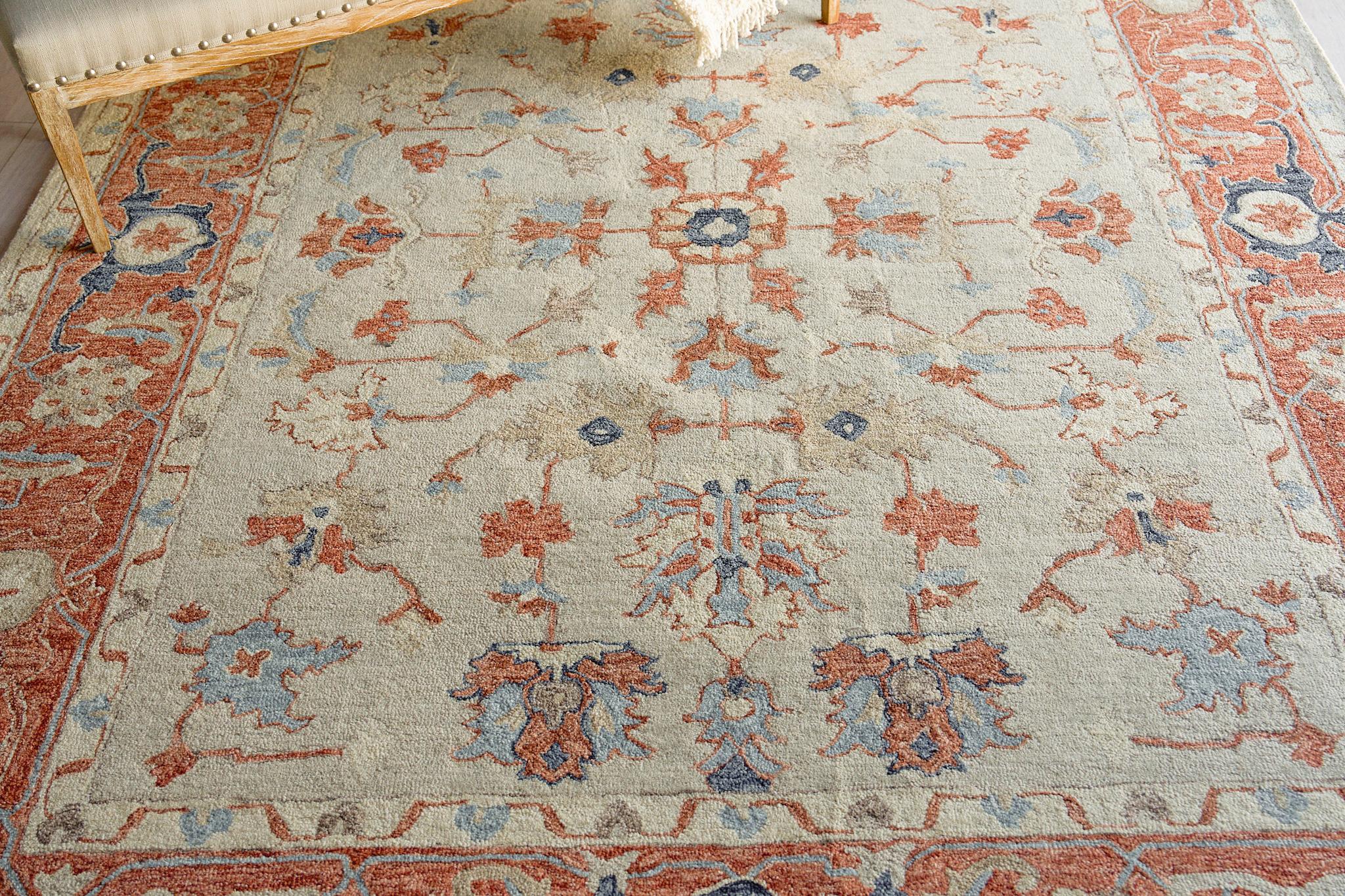 Exquisite Rugs Richmond Serapi Handmade Hand-Tufted New Zealand Wool On Canvas 6798 Beige/Rust 8' X 5' Area Rug - Image 6