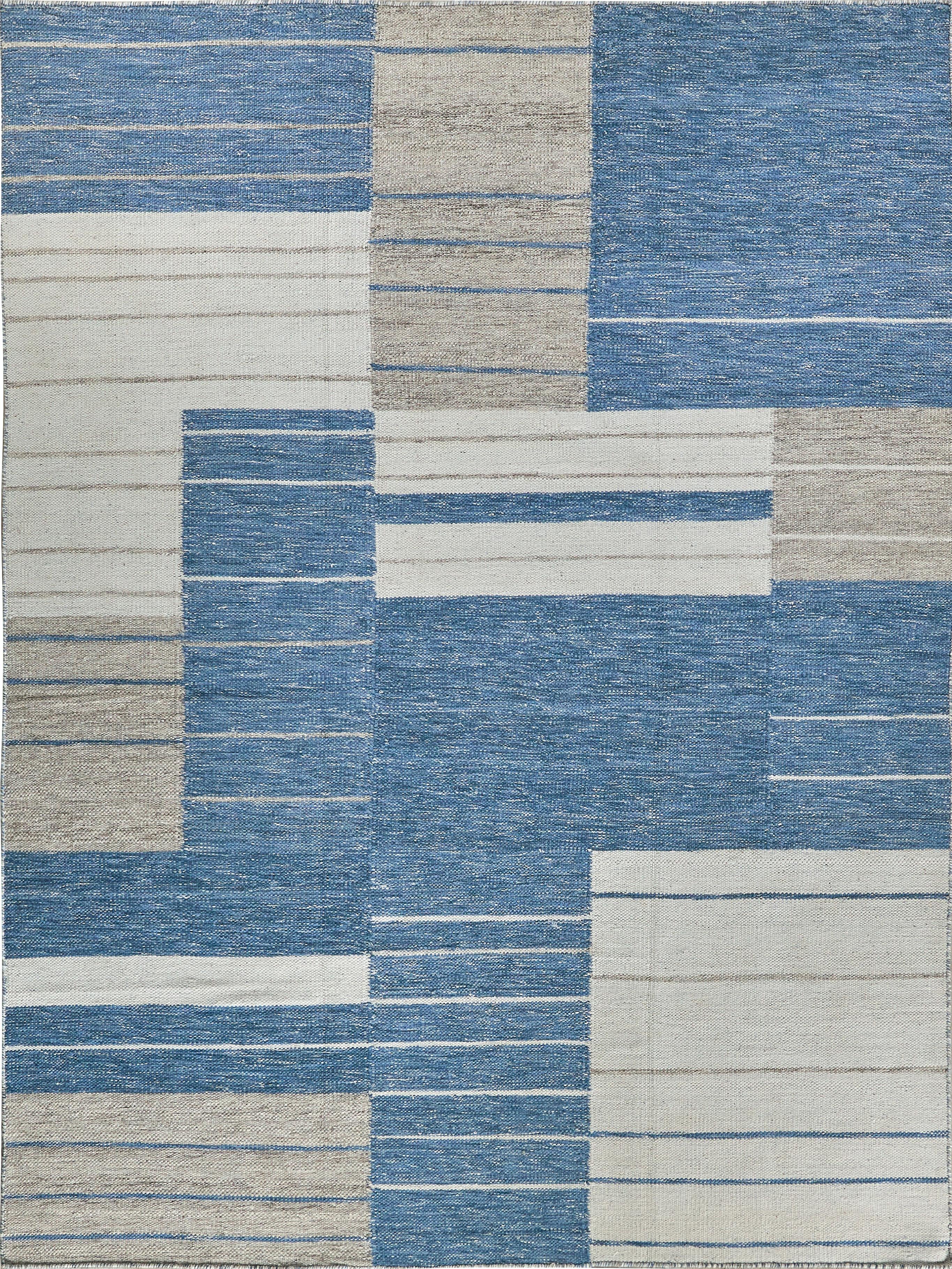 Exquisite Rugs Scandinavian Hand Loomed New Zealand Wool In 4992 Blue/Ivory 6' X 4.25' Area Rug