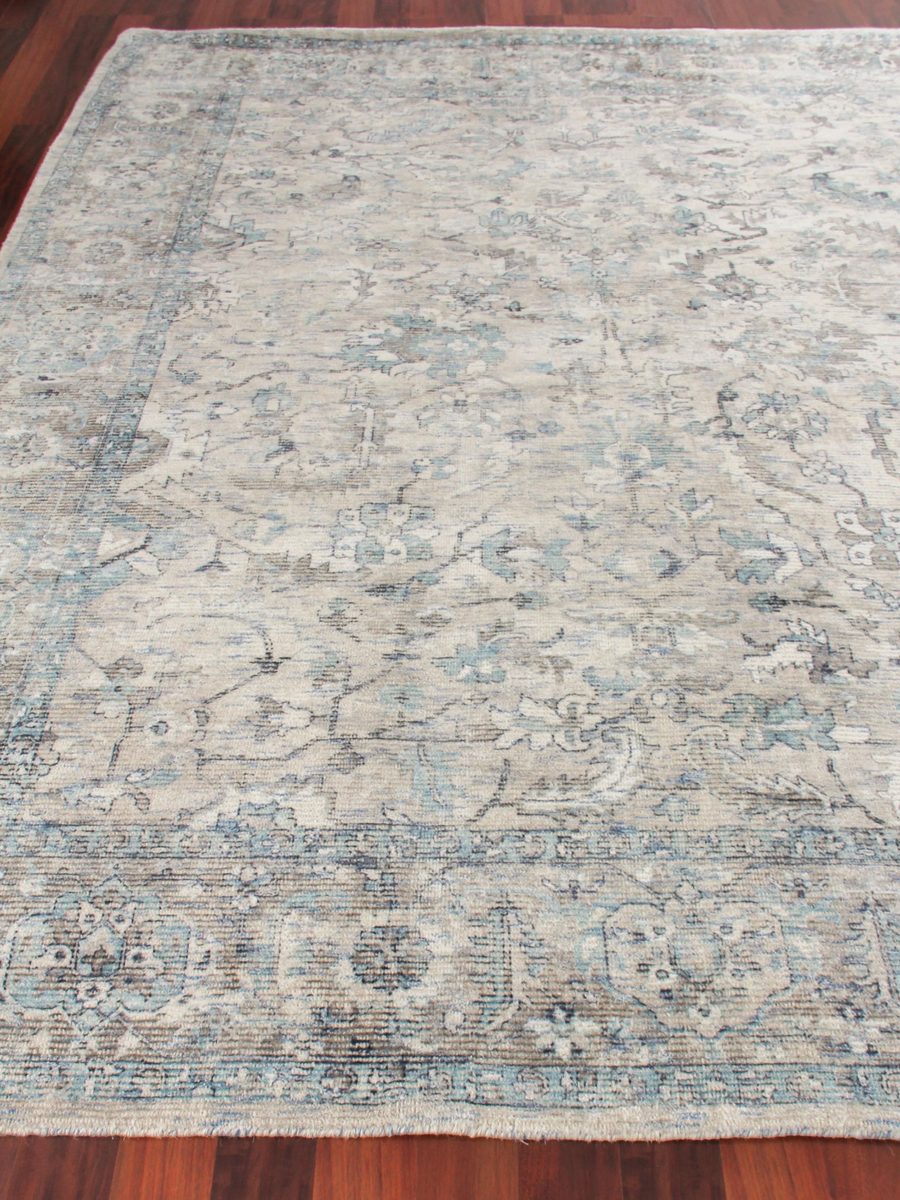 Exquisite Rugs Tuscany Hand-Loomed Wool/Bamboo Silk 4104 Beige/Blue 12' X 9' Area Rug - Image 4