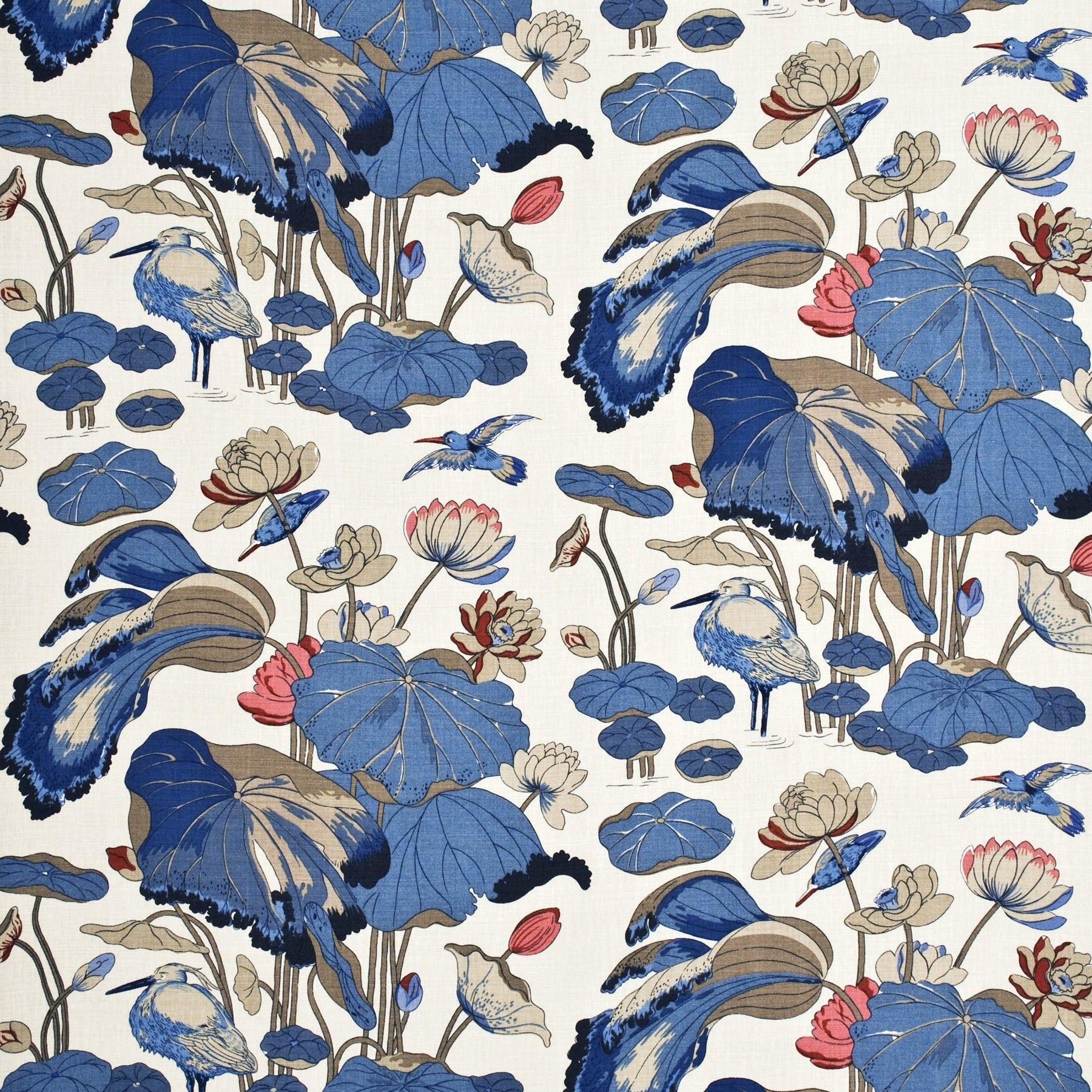 G P & J Baker Nympheus - Linen Indigo/Marine/Linen Fabric