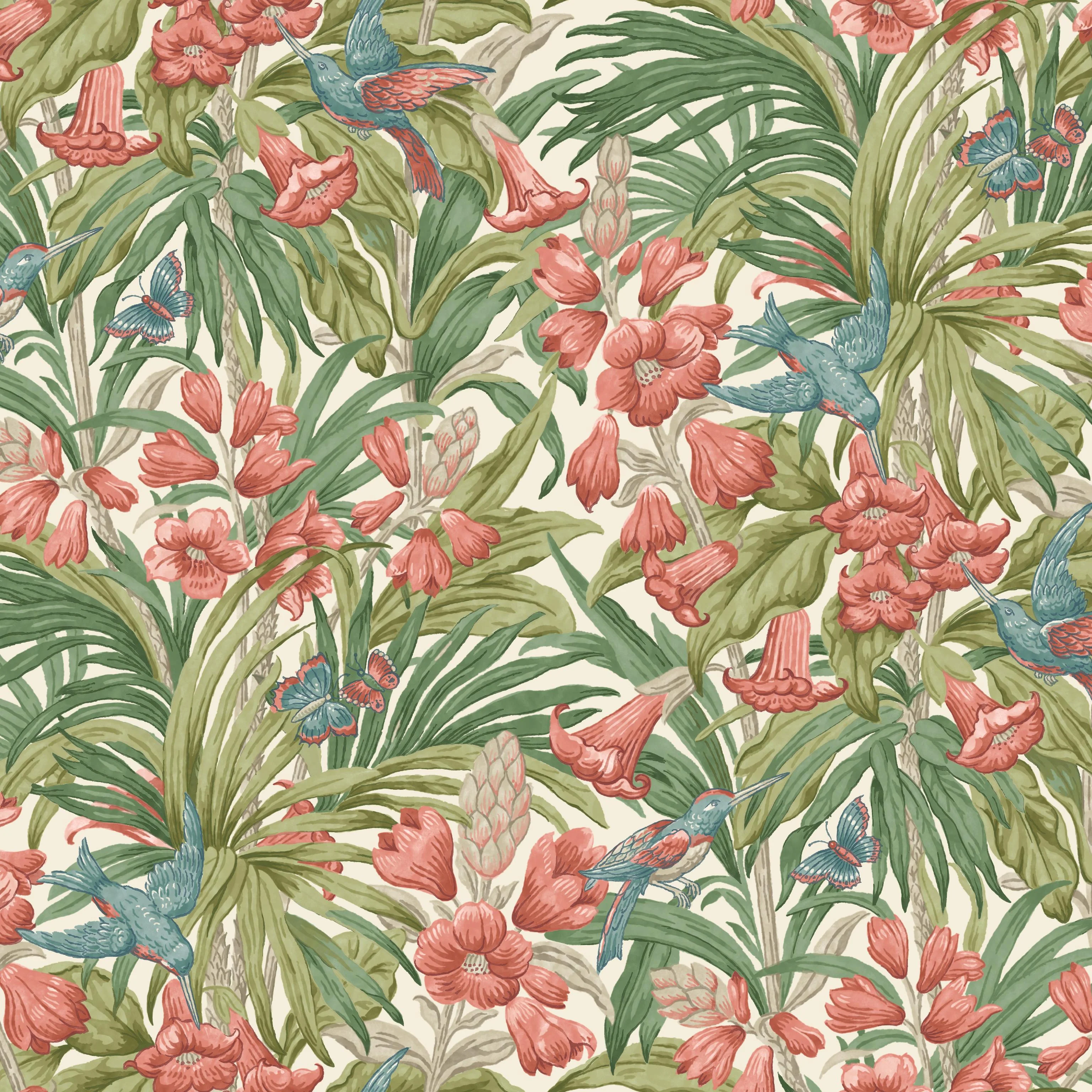 G P & J Baker Trumpet Flowers Red/Green Wallpaper - Image 3