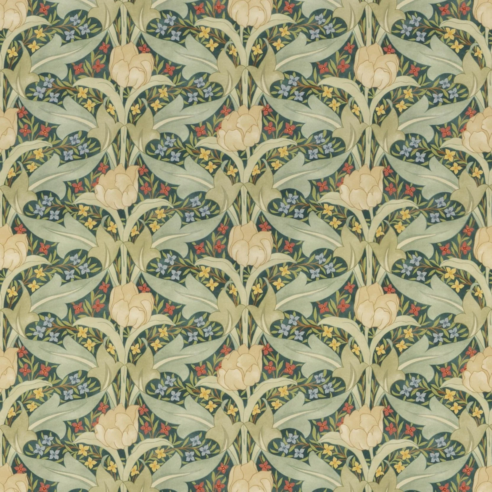 G P & J Baker Tulip & Jasmine Cotton Emerald Fabric - Image 2