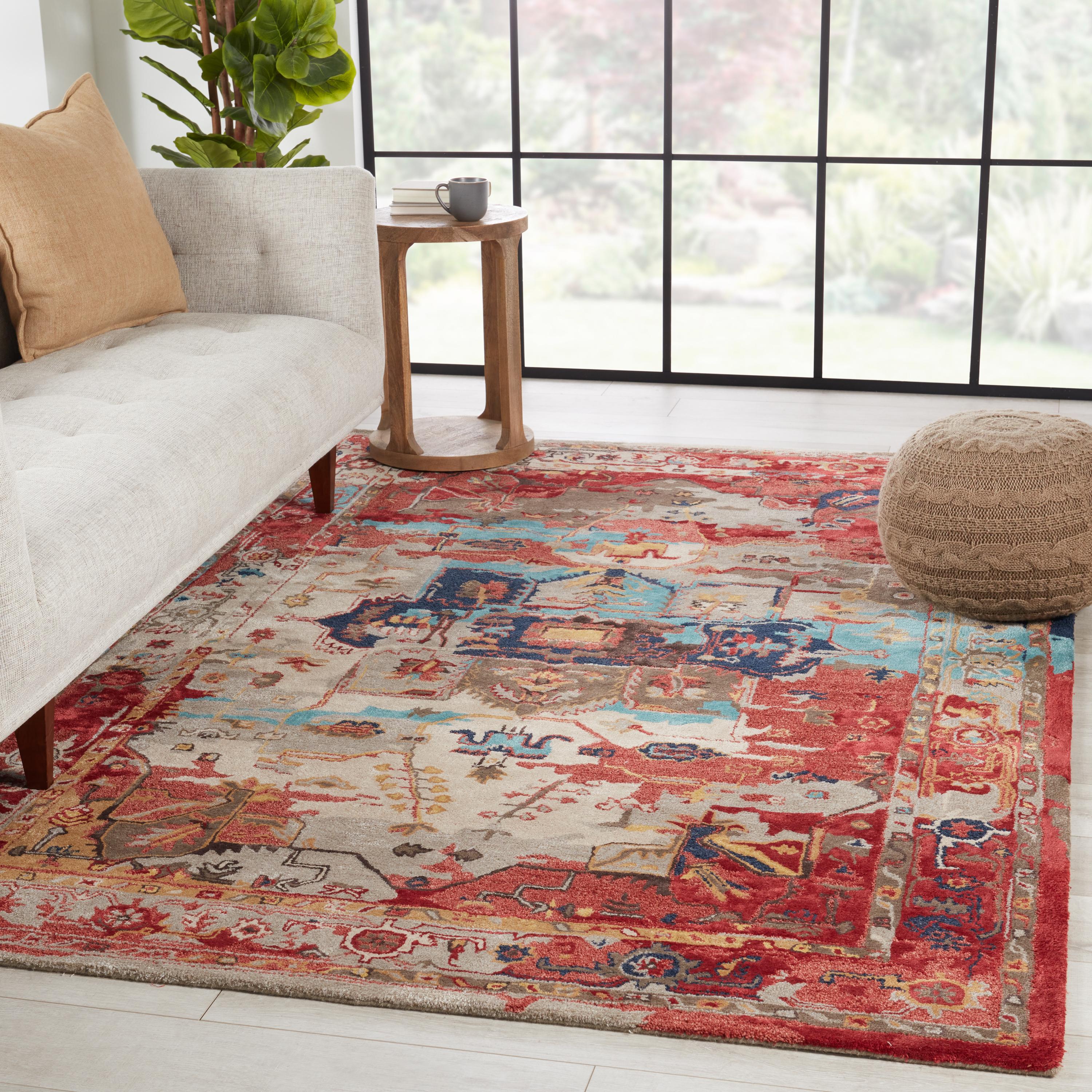 Jaipur Living Citrine Lilith Border Red / Aqua 9' X 12' Rug - Image 4