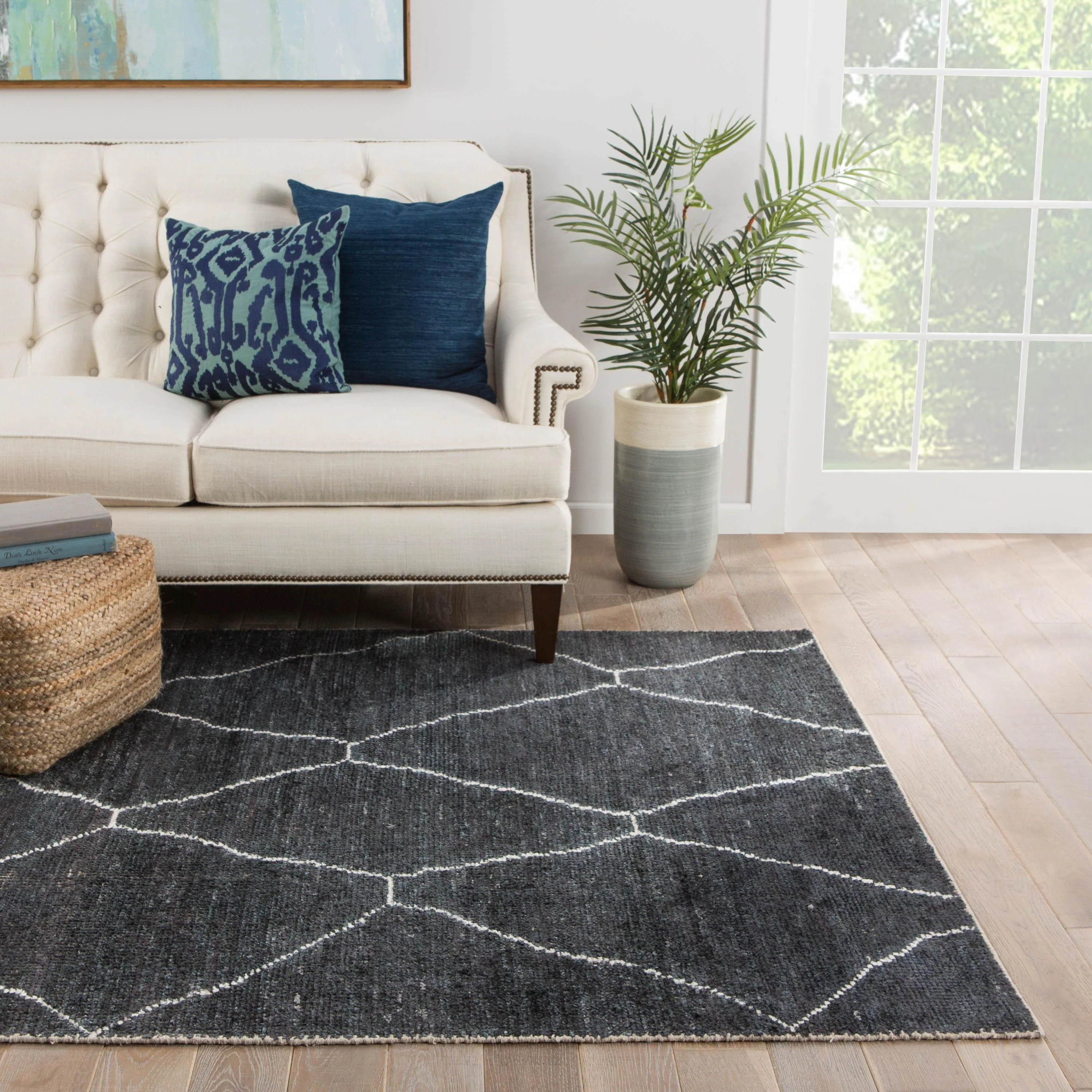 Jaipur Living Satellite Carmine Trellis Dark Gray / Blue 2'6" X 10' Rug - Image 2