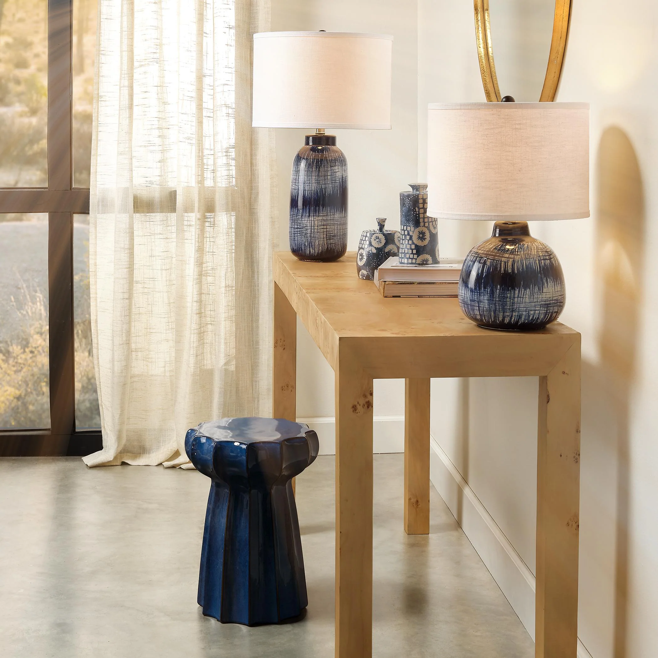 Jamie Young Batik Ceramic Table Lamp With Linen Shade - Image 6