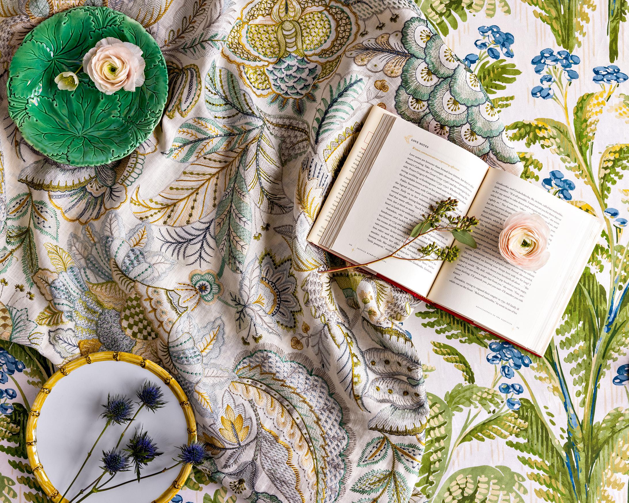 Lee Jofa Eden Emb Aqua/Gold Drapery Fabric - Image 5