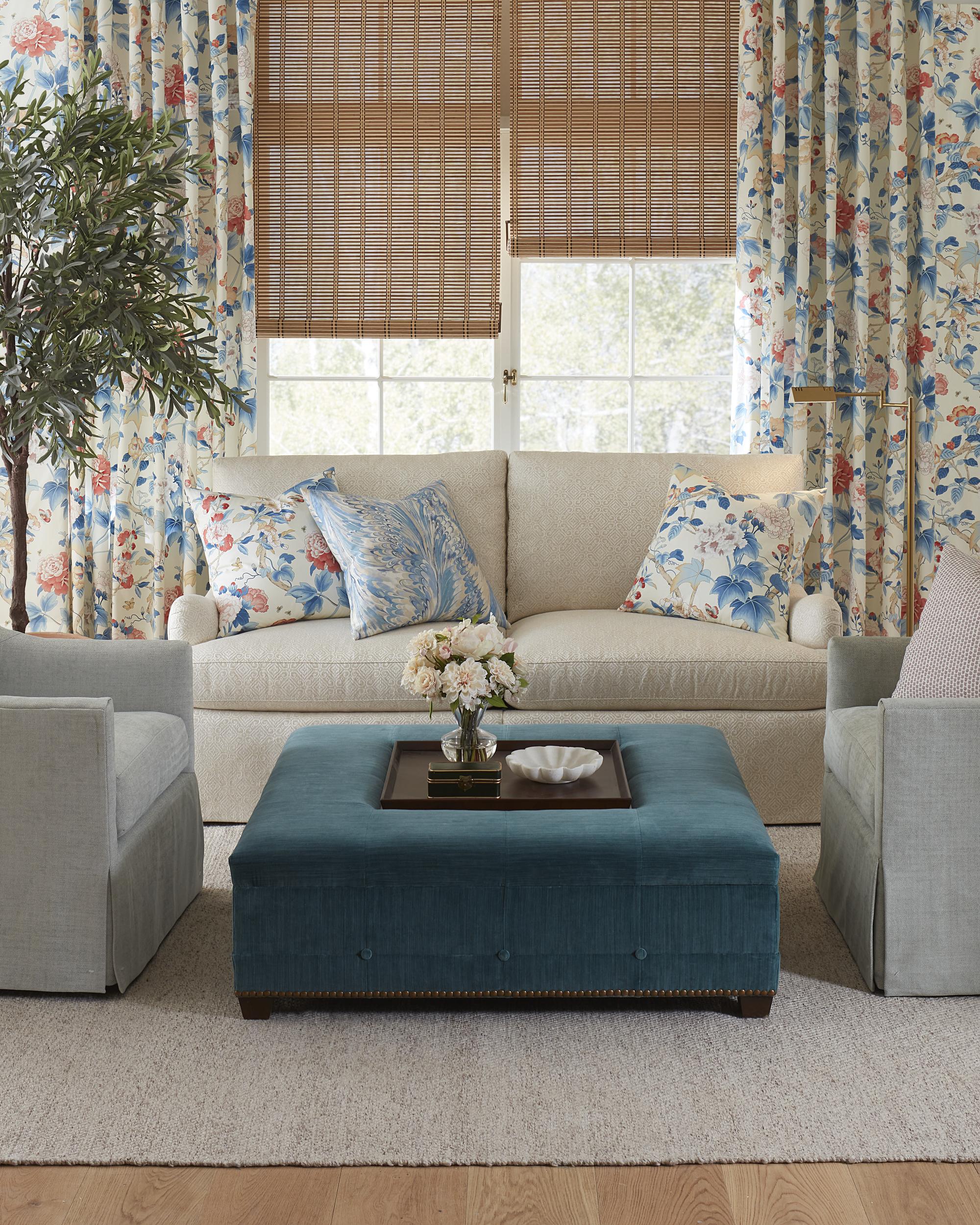 Lee Jofa Gardenia Print Blue/Red Fabric - Image 6