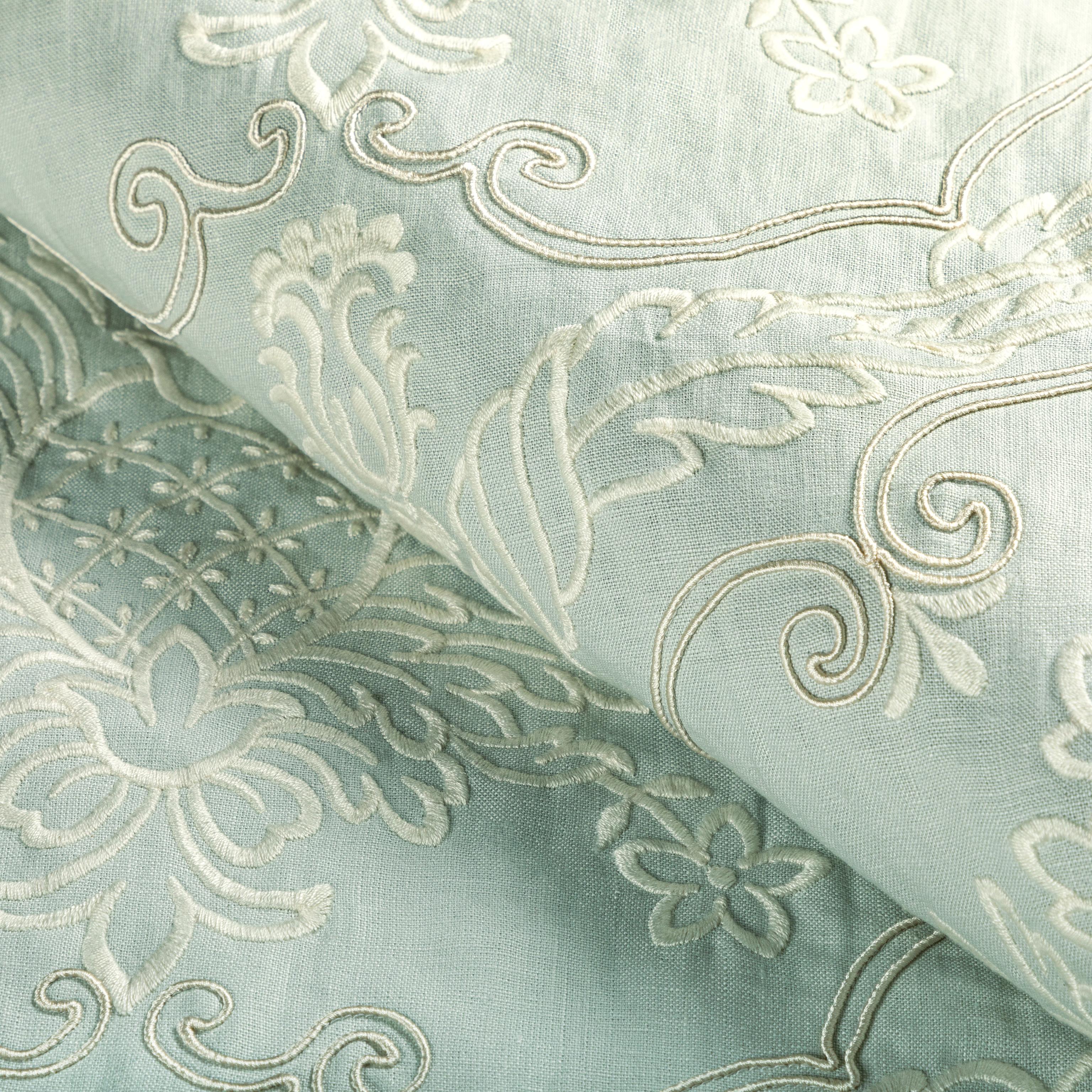 Lee Jofa Hayes Embroidery Aqua Drapery Fabric - Image 4