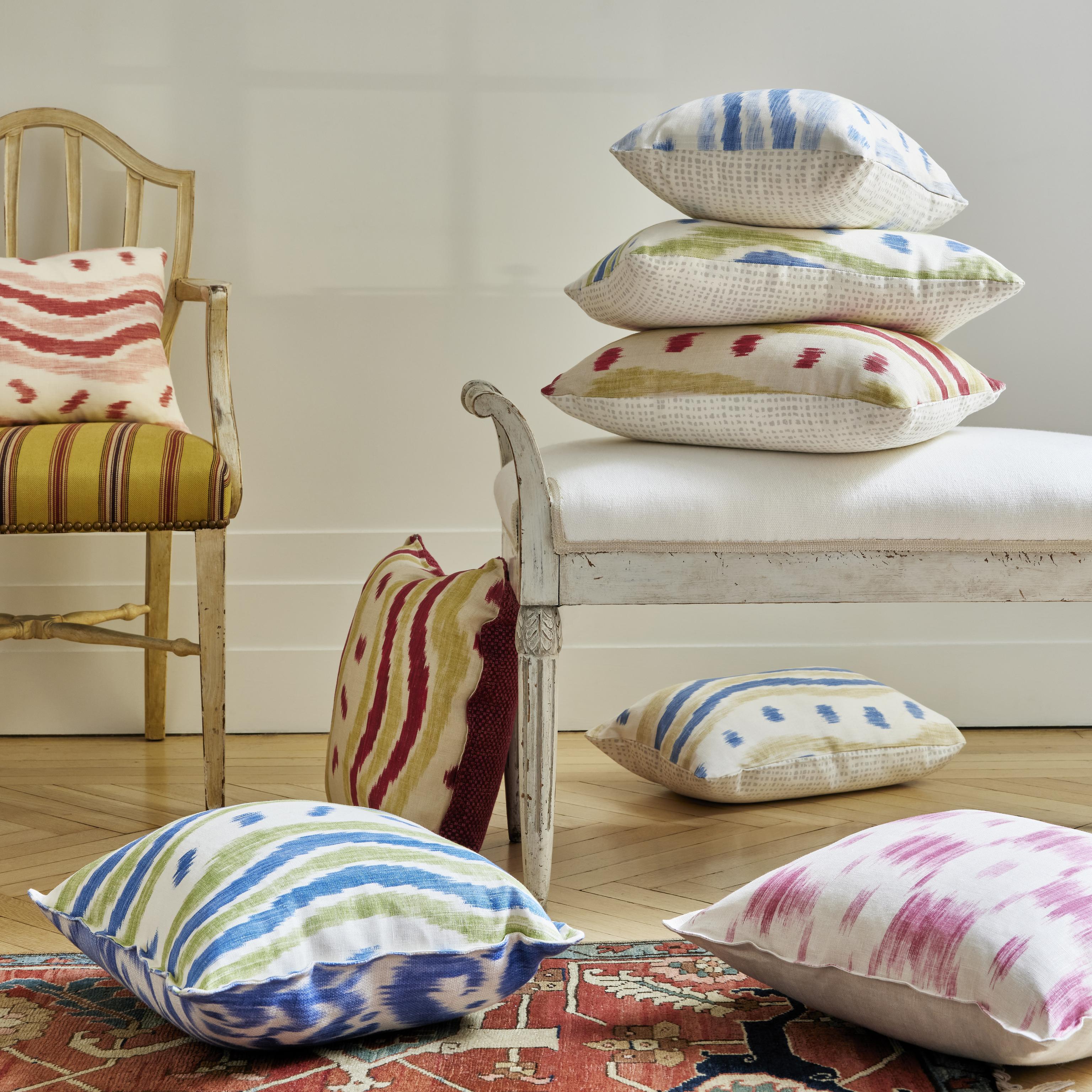 Lee Jofa Ikat Stripe Blue/Yellow Fabric - Image 4
