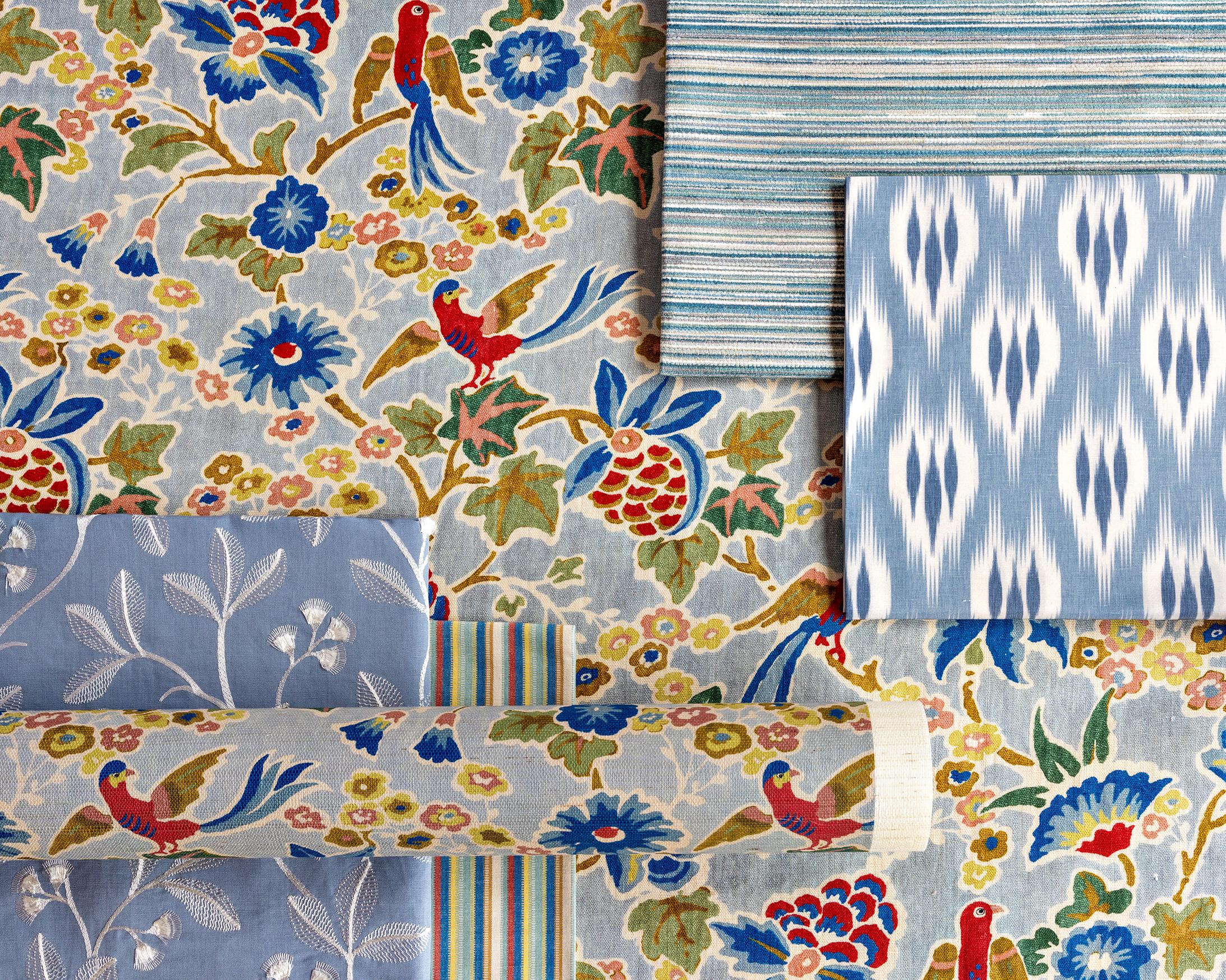 Lee Jofa Iris Embroidery Blue Drapery Fabric - Image 5