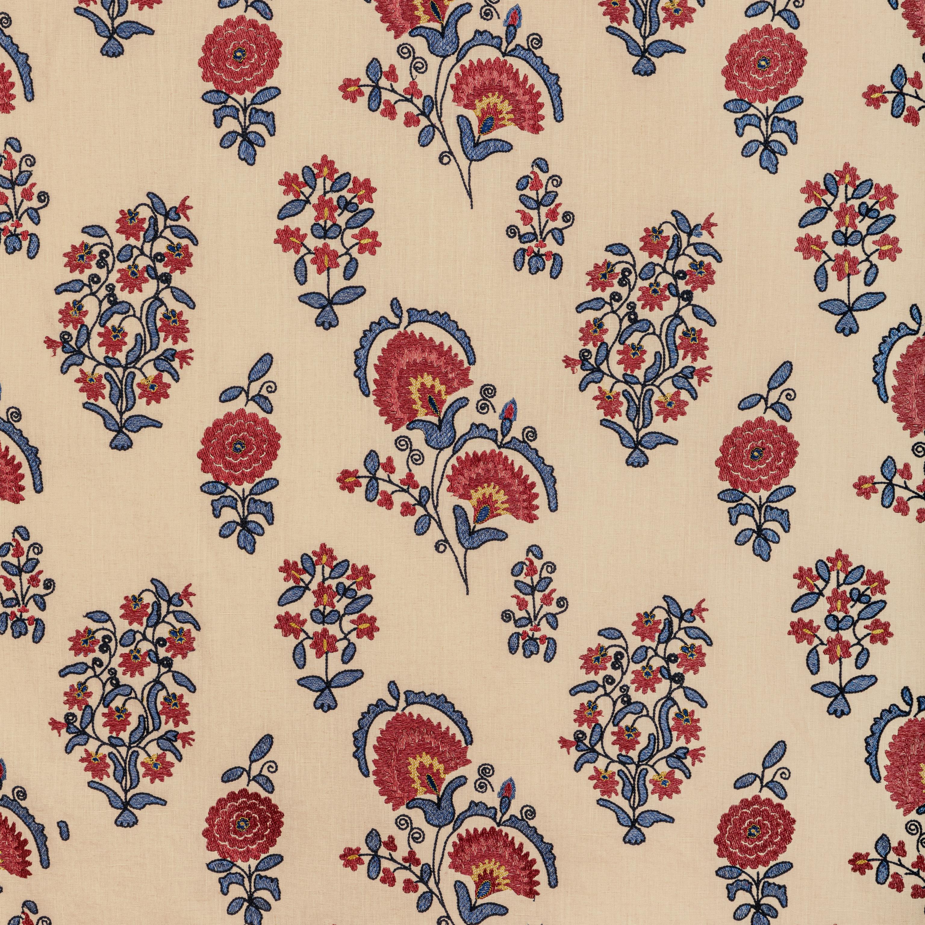 Lee Jofa Mead Embroidery Red/Blue Drapery Fabric - Image 2