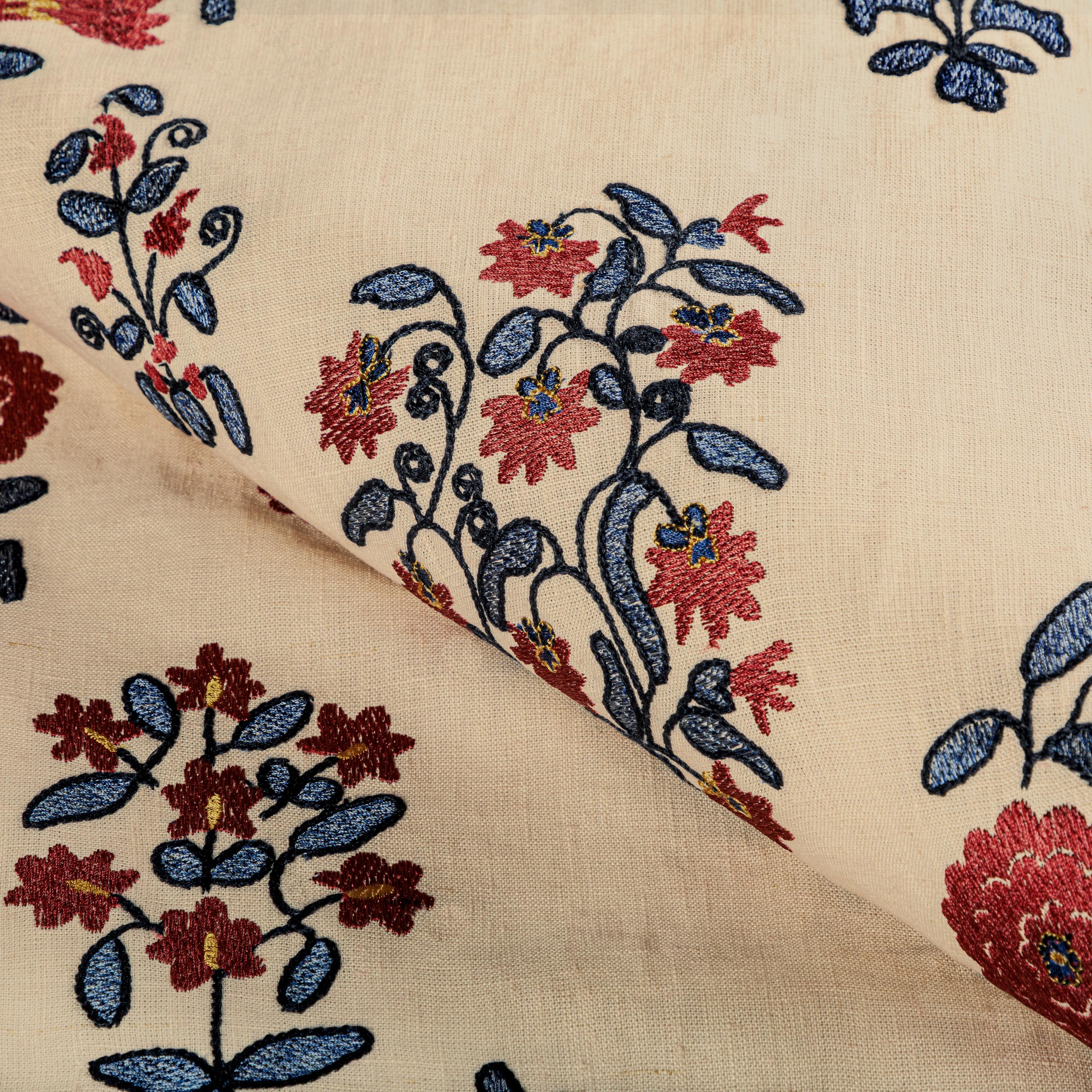 Lee Jofa Mead Embroidery Red/Blue Drapery Fabric - Image 4