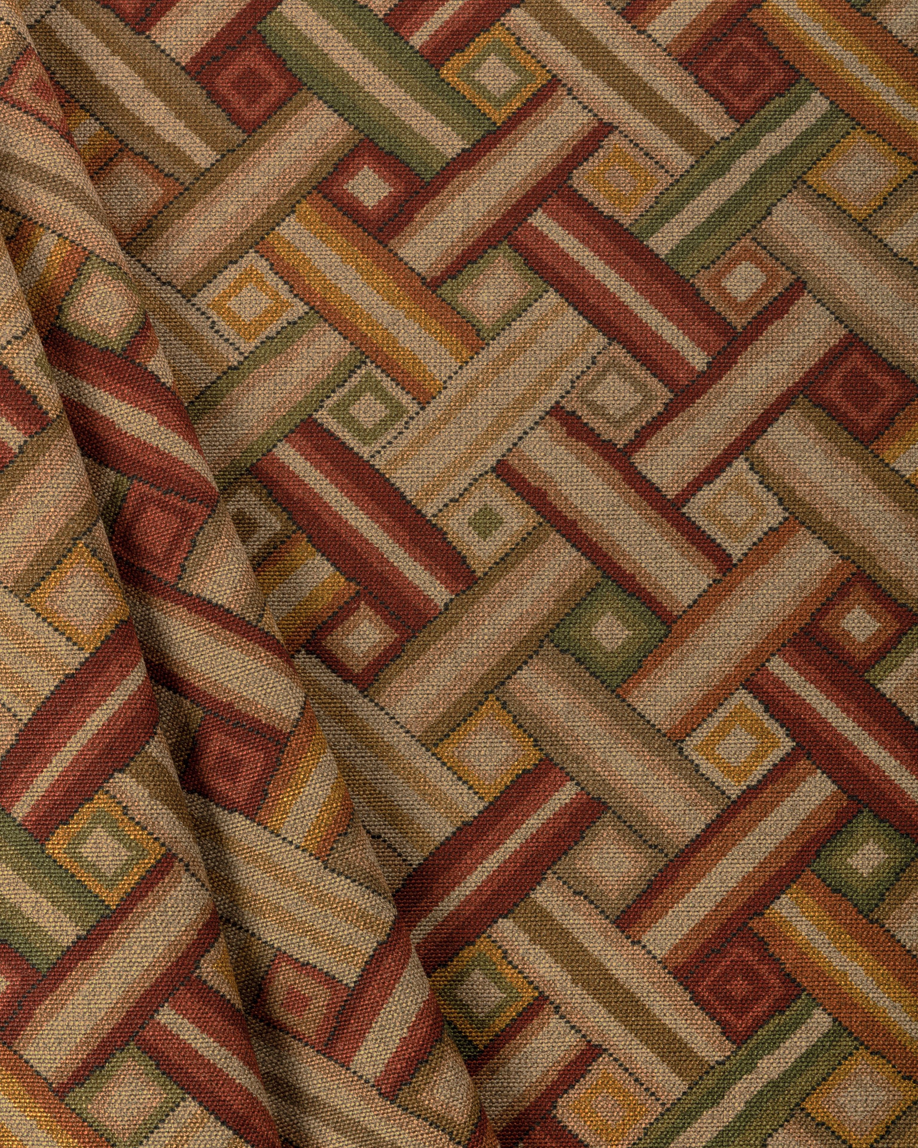 Lee Jofa Strapwork Print Brick/Gold Fabric - Image 4