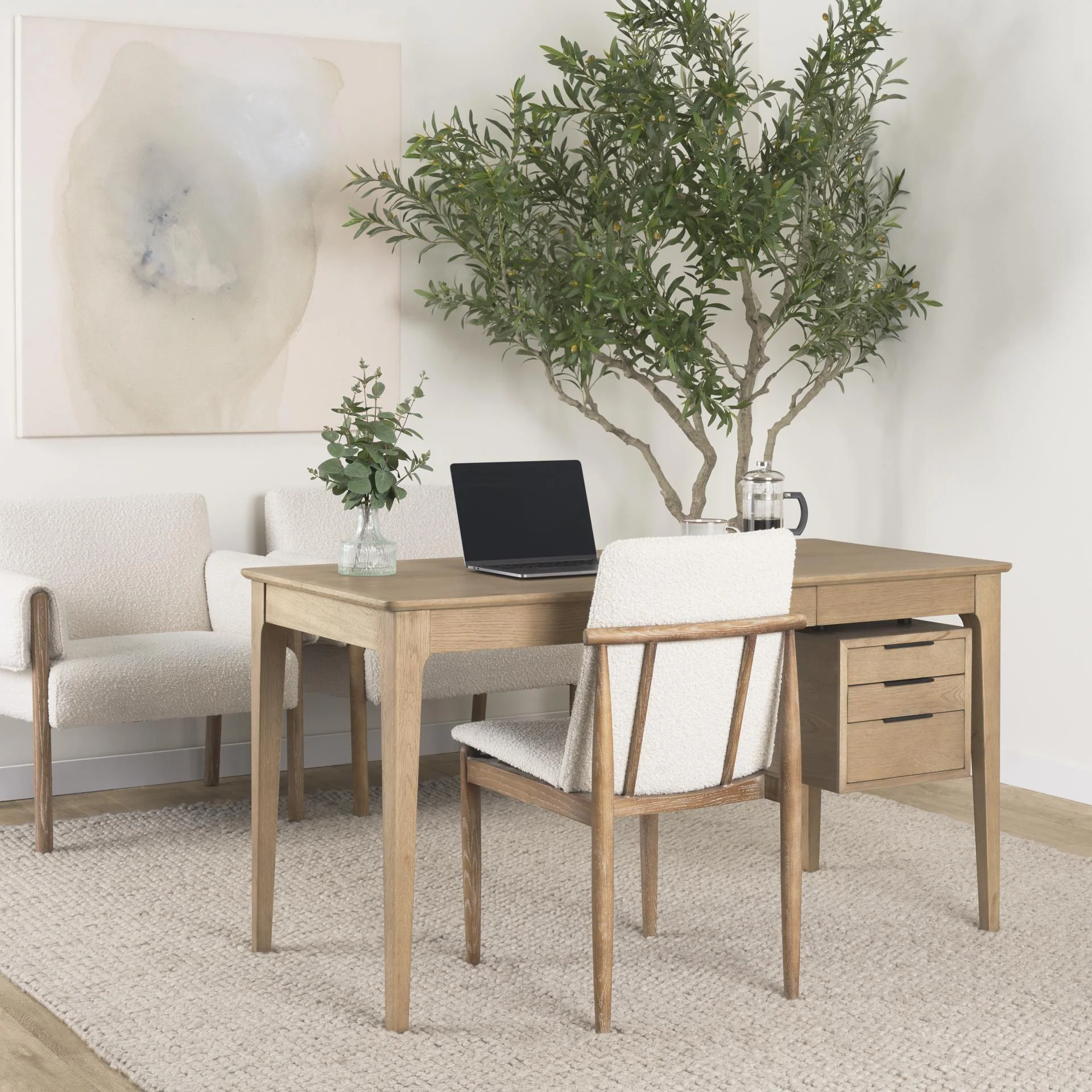 Mercana Cavett Cream Boucle Upholstered Seat W/Light Brown Wood Frame Dining Chair - Image 2