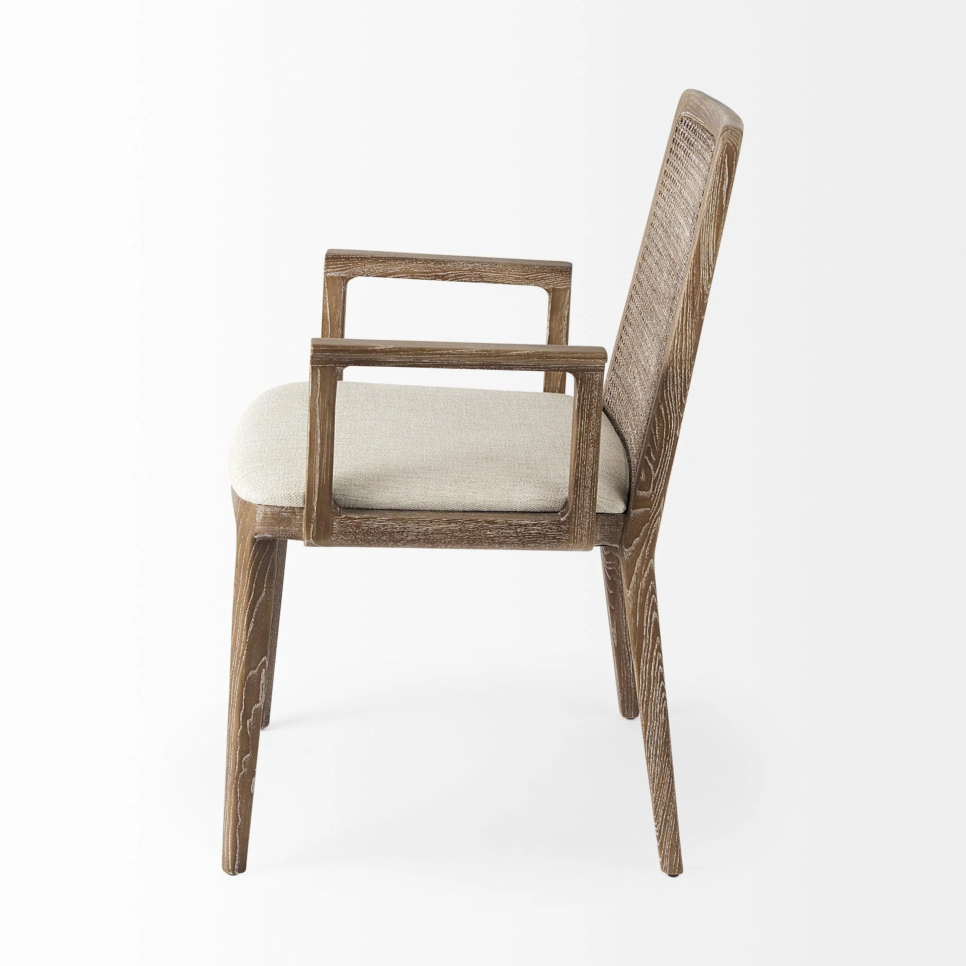 Mercana Clara Light Brown Wood W/ Cream Fabric Seat And Cane Back Dining Chair - Image 7