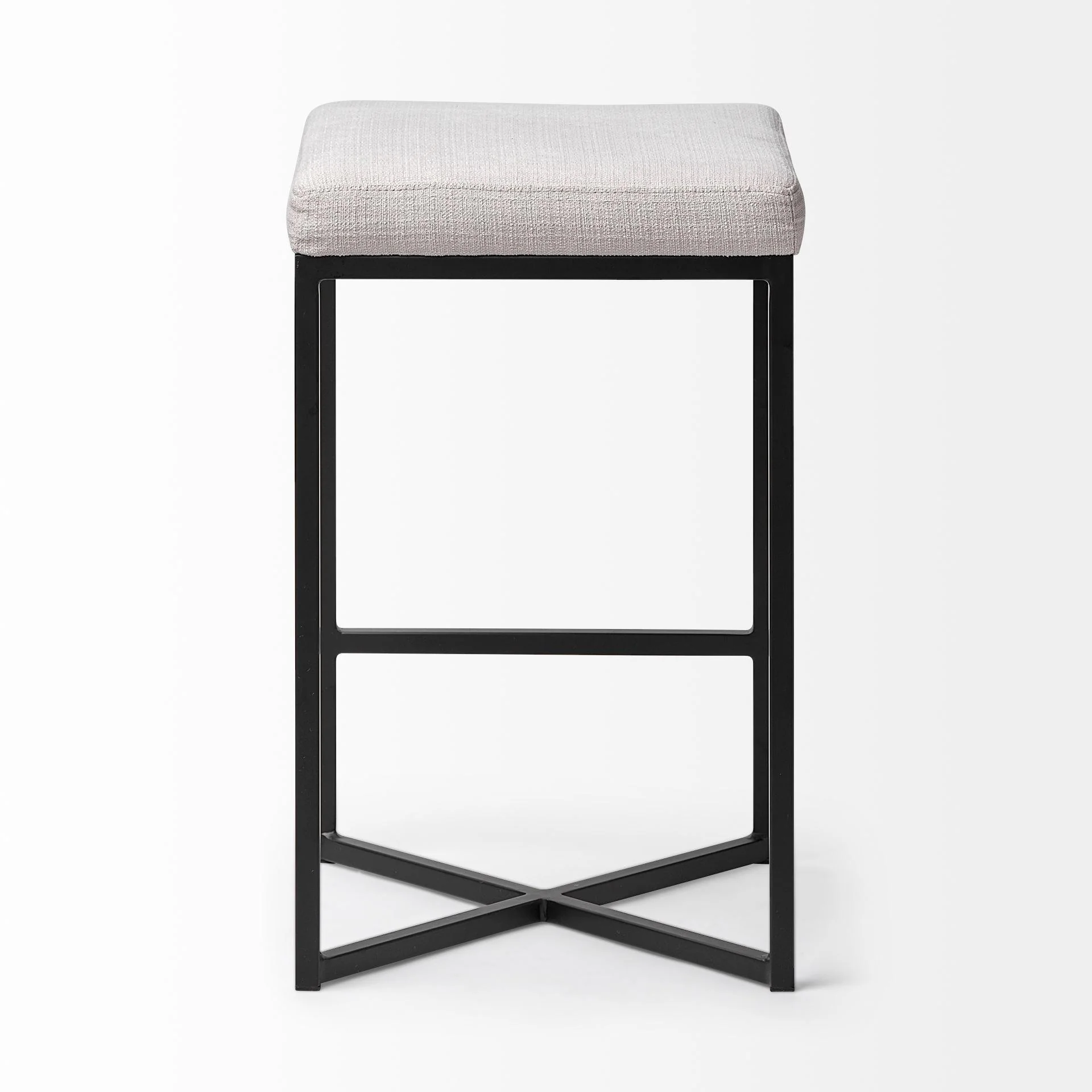 Mercana Frodo 26.4" Seat Height White Fabric Seat Black Metal Base Stool - Image 10