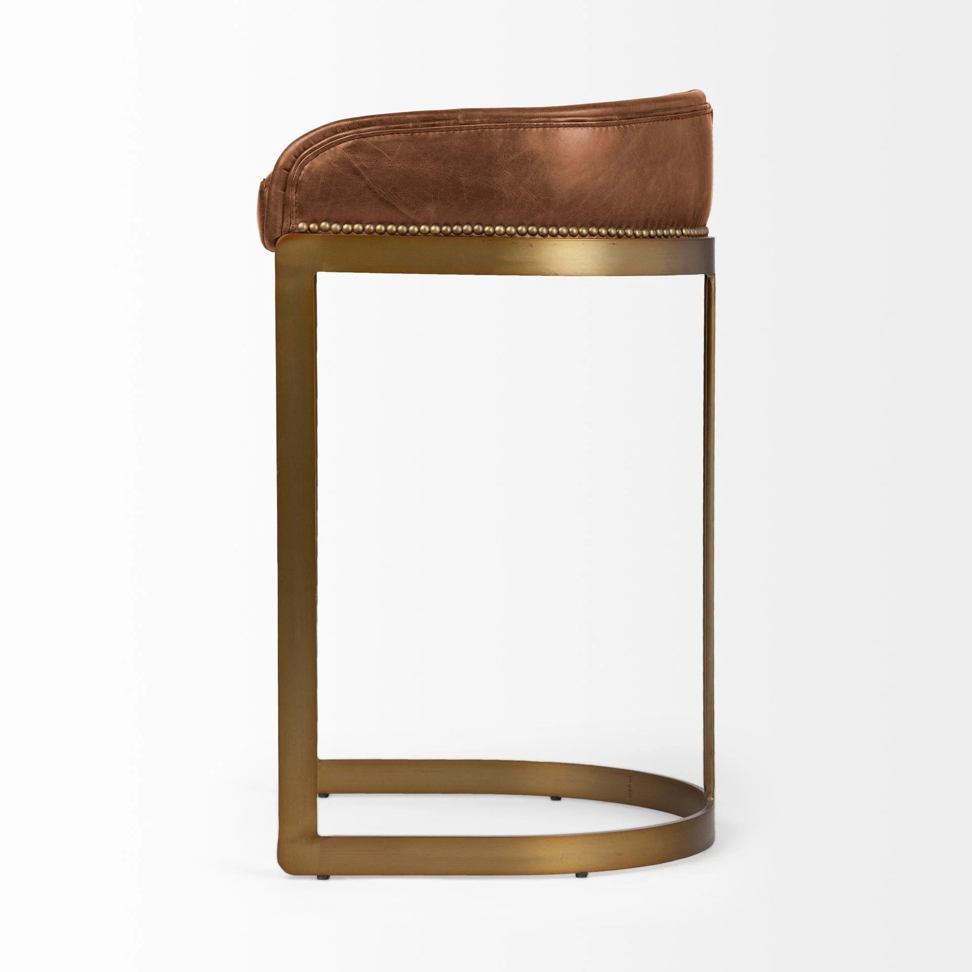 Mercana Hollyfield Ii Brown Leather Seat Gold Metal Base Bar Stool - Image 4