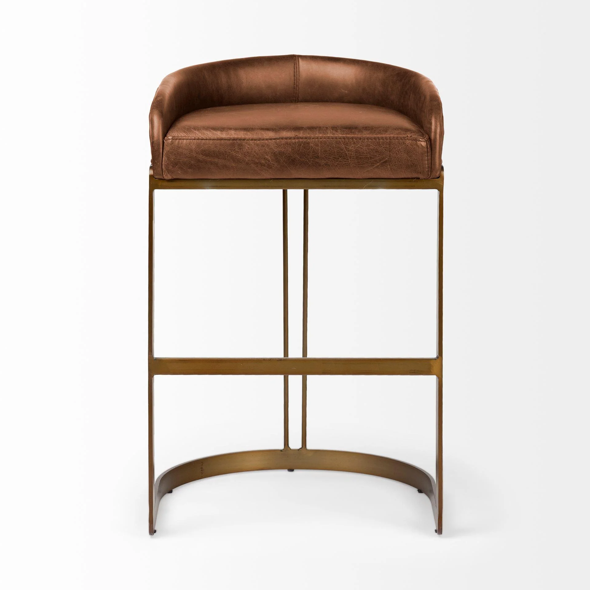 Mercana Hollyfield Ii Brown Leather Seat Gold Metal Base Bar Stool - Image 6