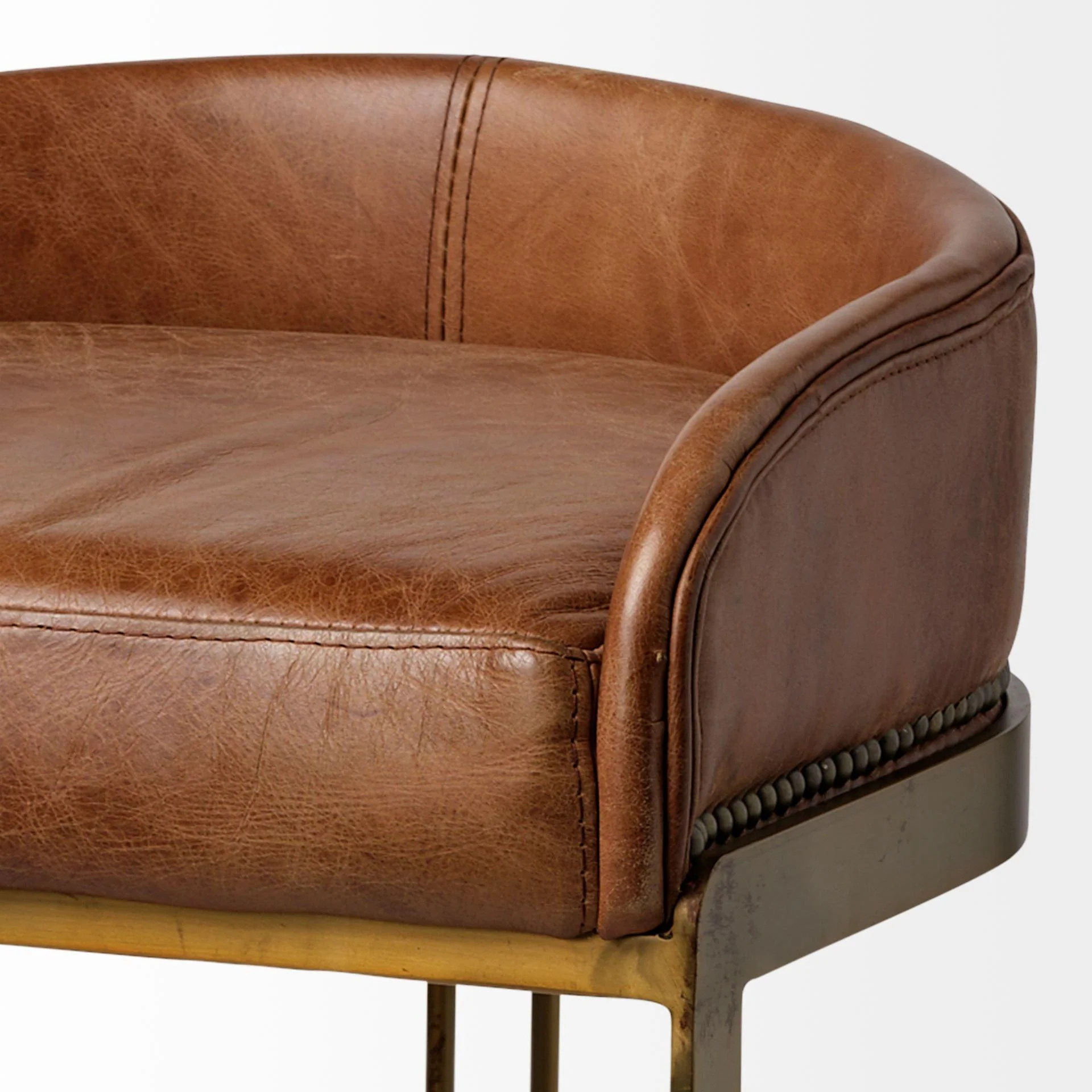 Mercana Hollyfield Ii Brown Leather Seat Gold Metal Base Bar Stool - Image 7