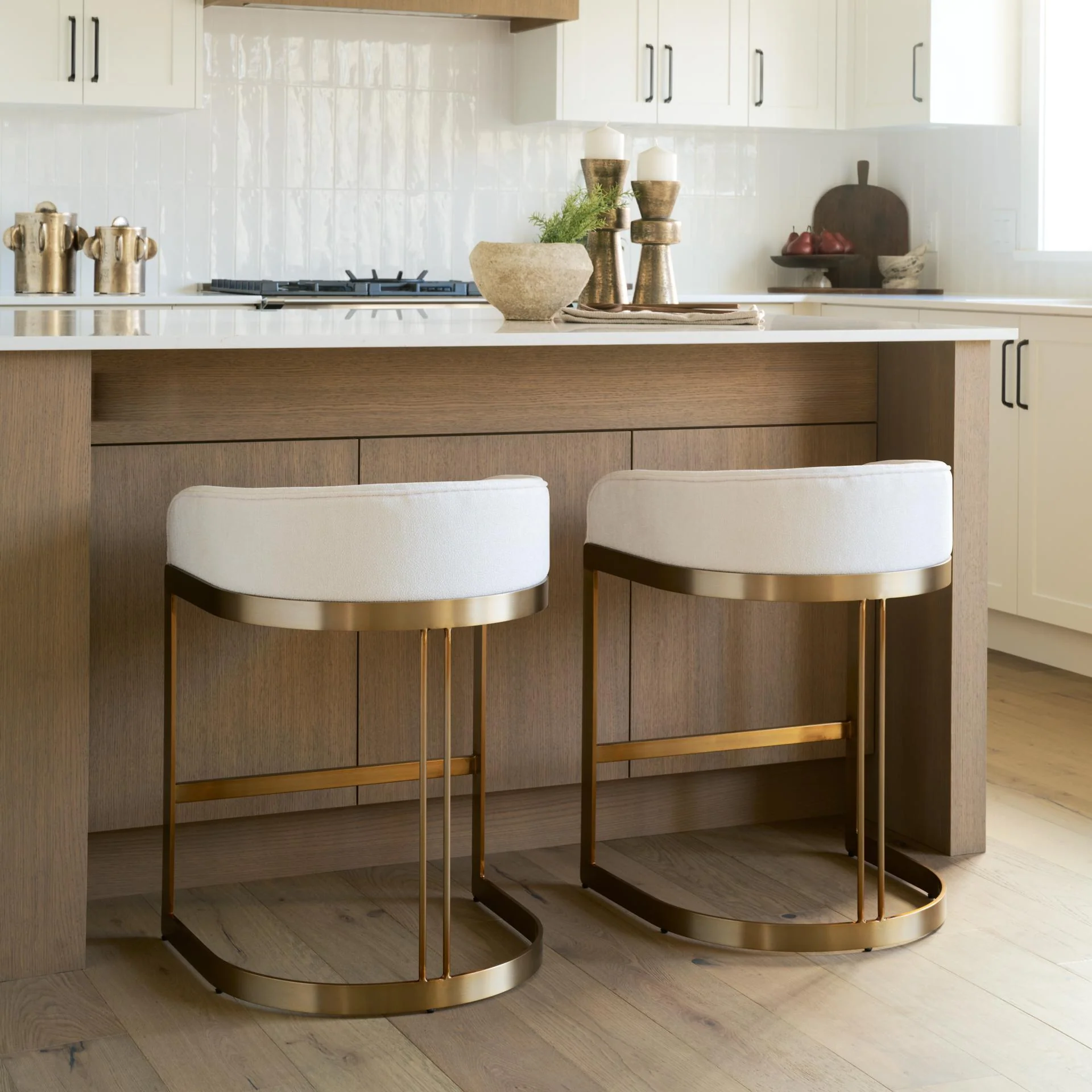 Mercana Hollyfield Ii Cream Fabric Seat W/ Gold Metal Base Counter Stool - Image 3