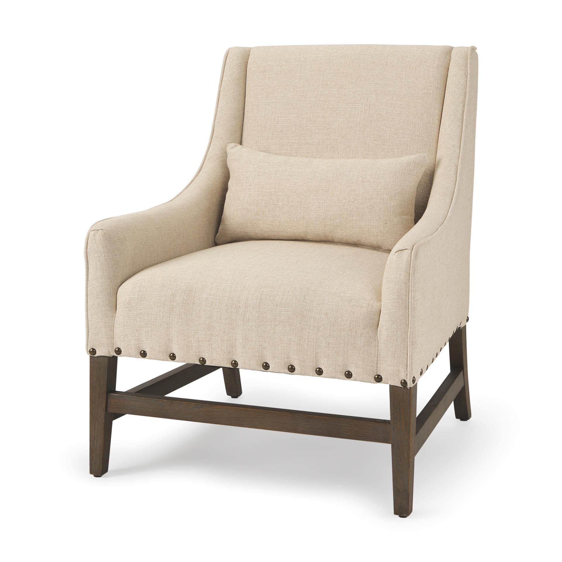 Mercana Kensington Cream Linen Fabric And Wood Accent Chair