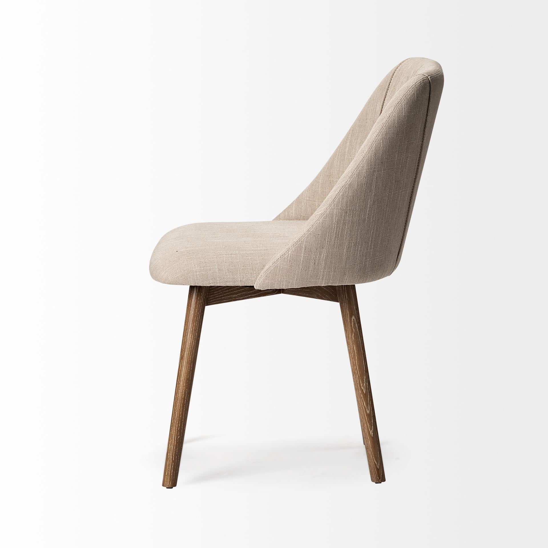 Mercana Ronald I Cream Fabric Wrap Brown Wooden Base Dining Chair - Image 5