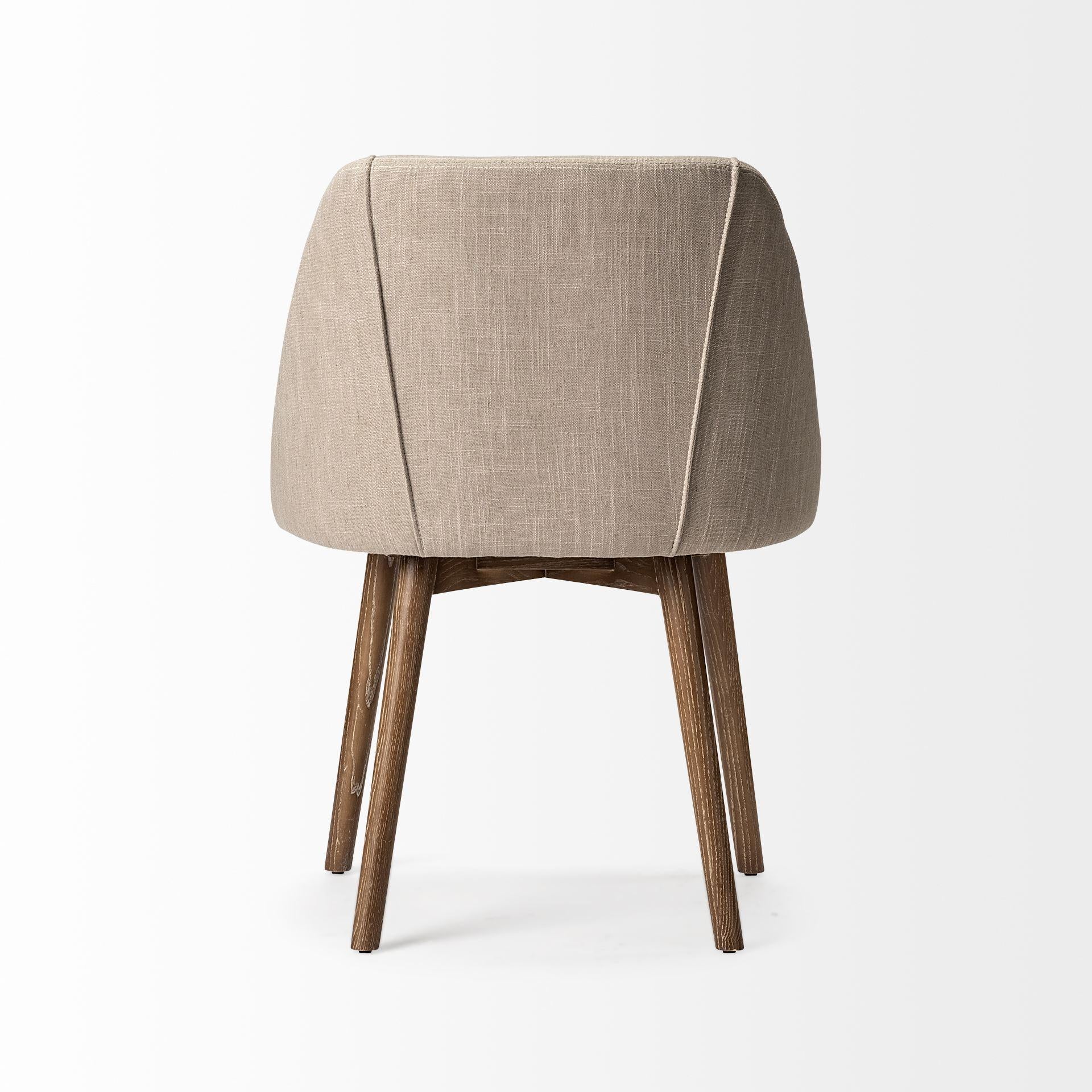 Mercana Ronald I Cream Fabric Wrap Brown Wooden Base Dining Chair - Image 6