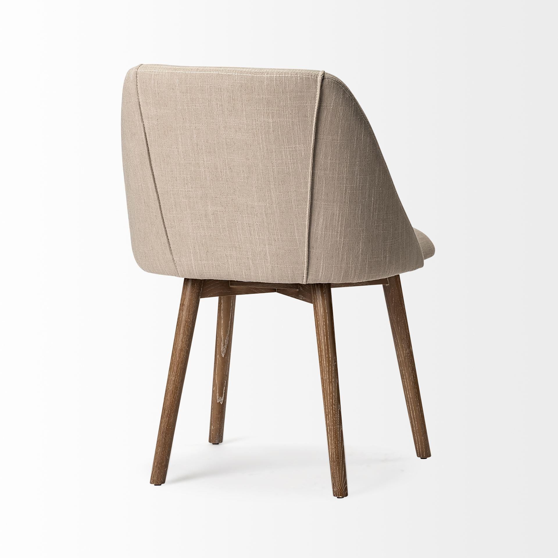 Mercana Ronald I Cream Fabric Wrap Brown Wooden Base Dining Chair - Image 8