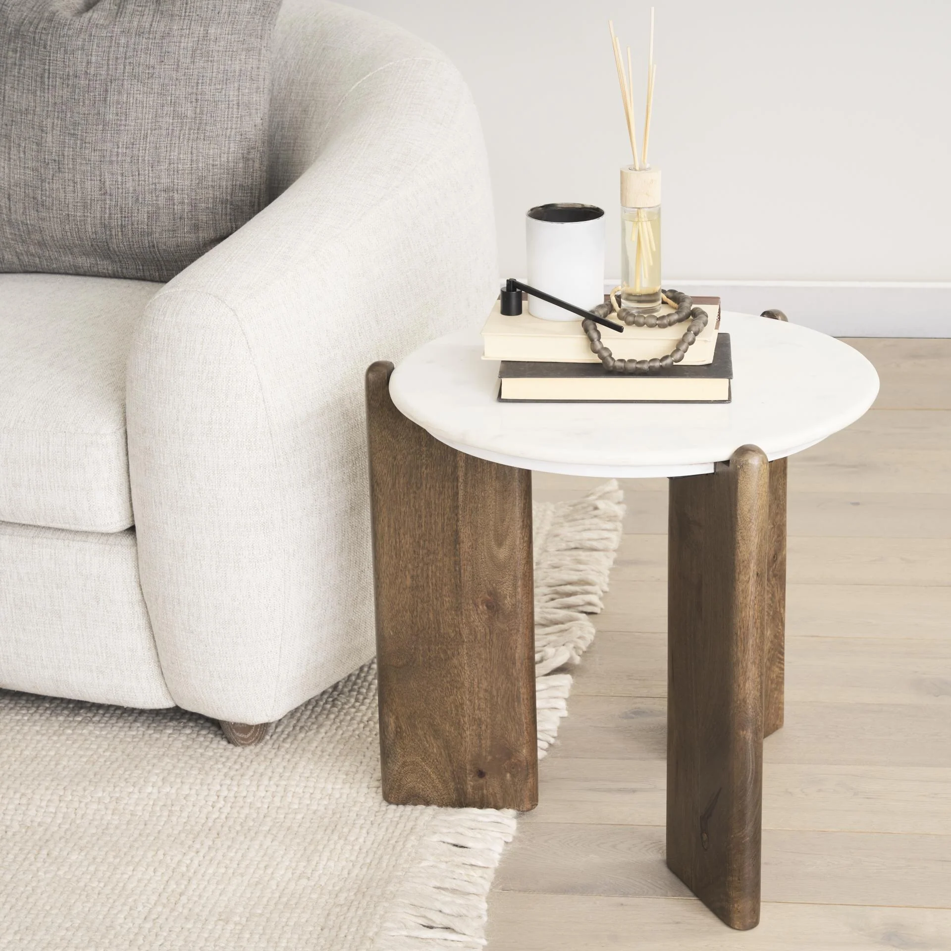 Mercana Rumer Dark Brown Wood W/ White Marble Side Table - Image 4