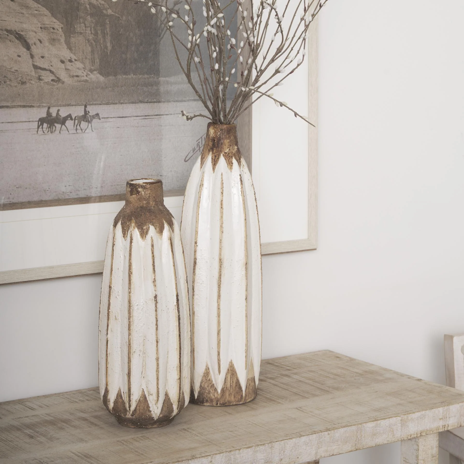 Mercana Sisko I Short Rustic Brown White Ceramic Vase - Image 4