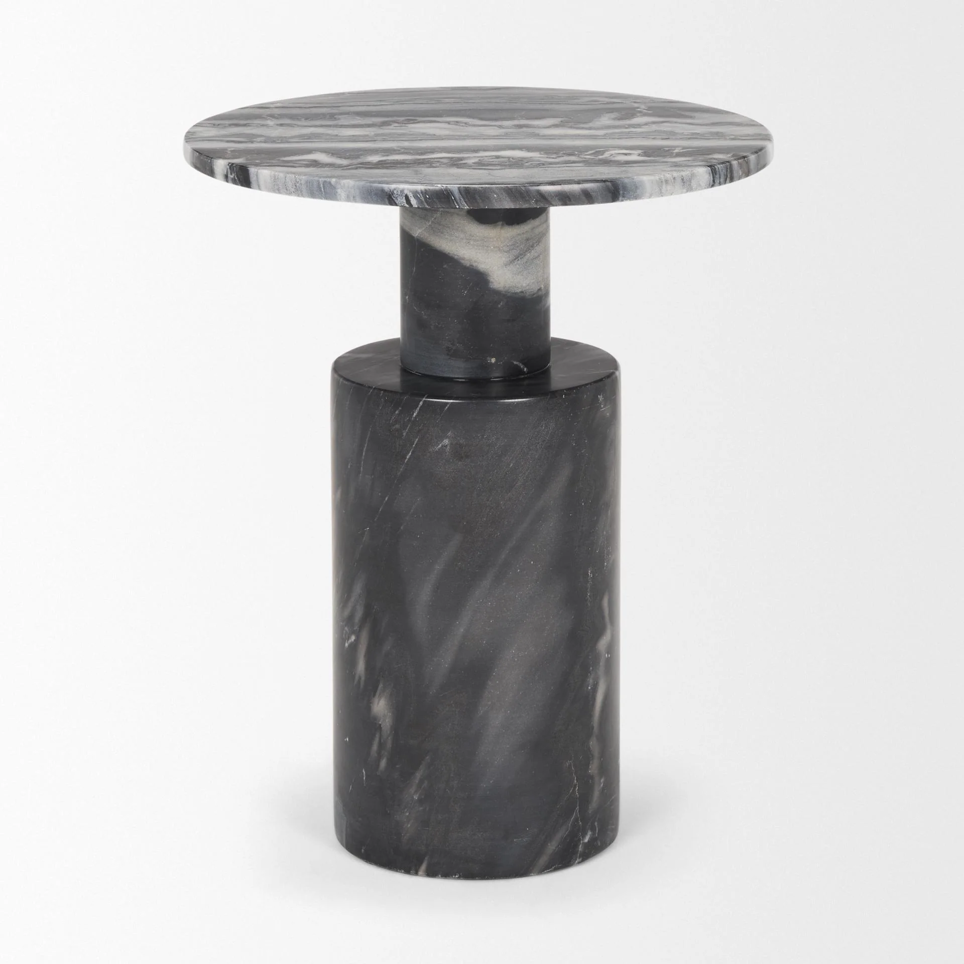 Mercana Taite Solid Dark Gray Marble Pedestal Accent Table - Image 4