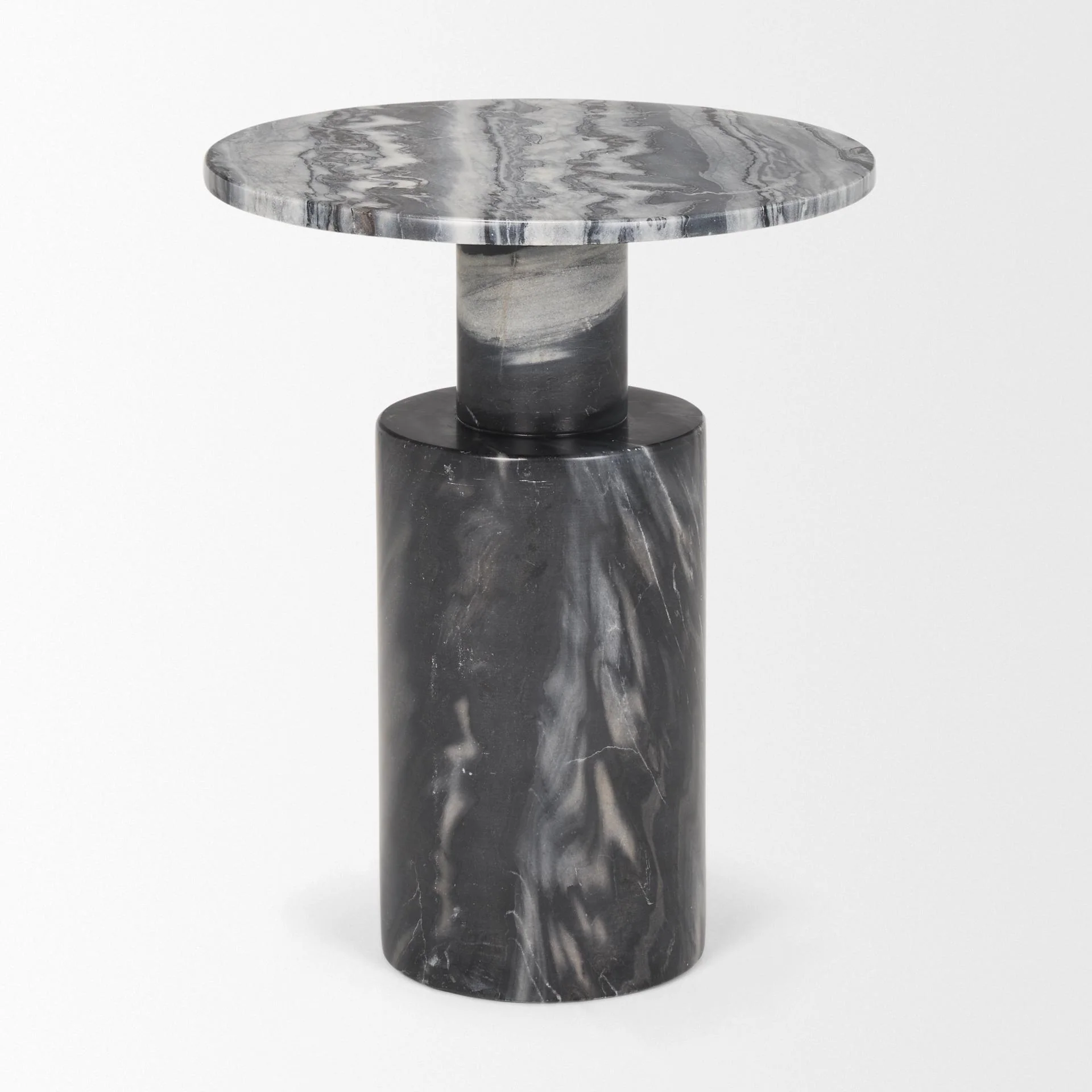 Mercana Taite Solid Dark Gray Marble Pedestal Accent Table - Image 7