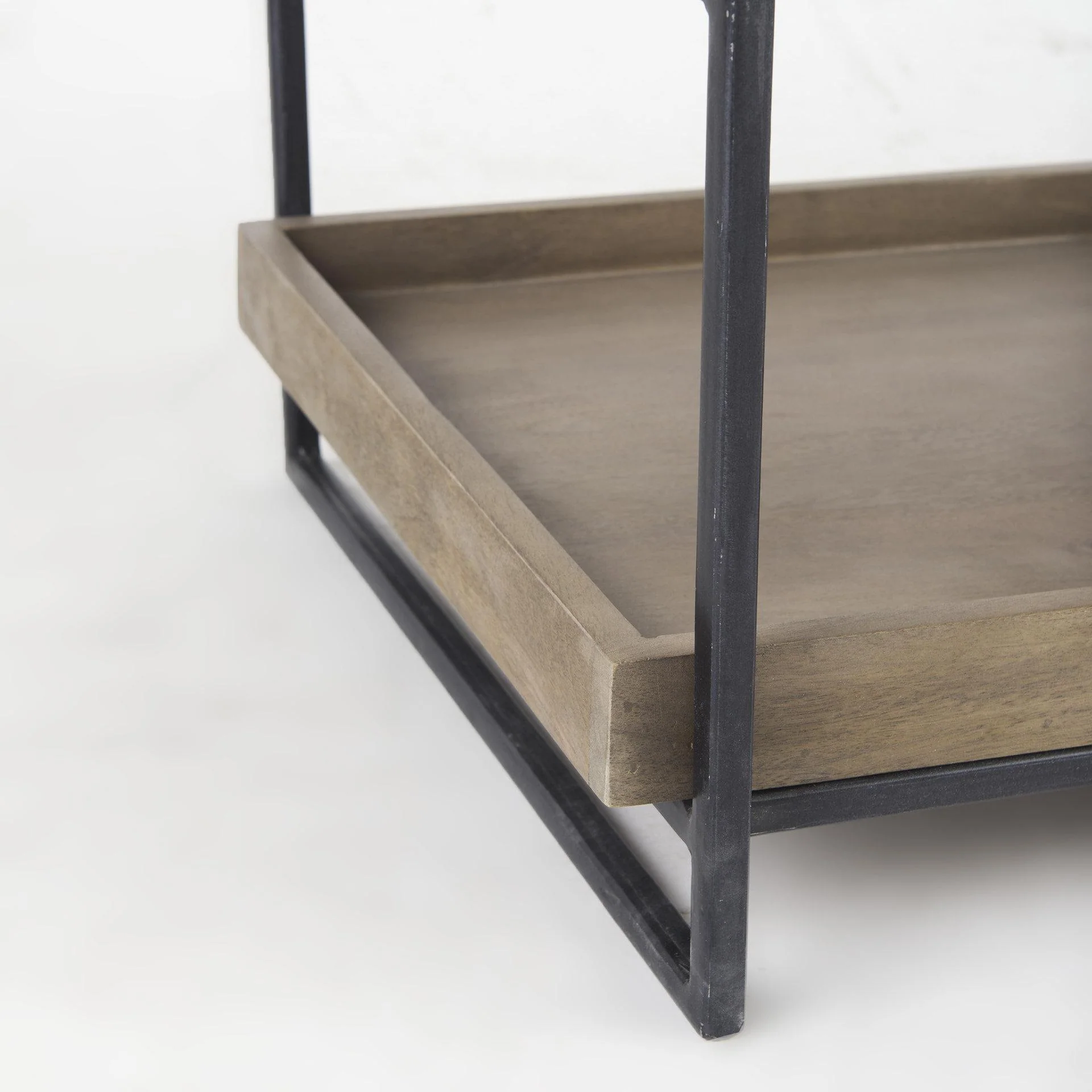 Mercana Trey Iii 20" X 26" Square Medium Brown Wooden Three-Tiered Black Iron Frame End/Side Table - Image 8