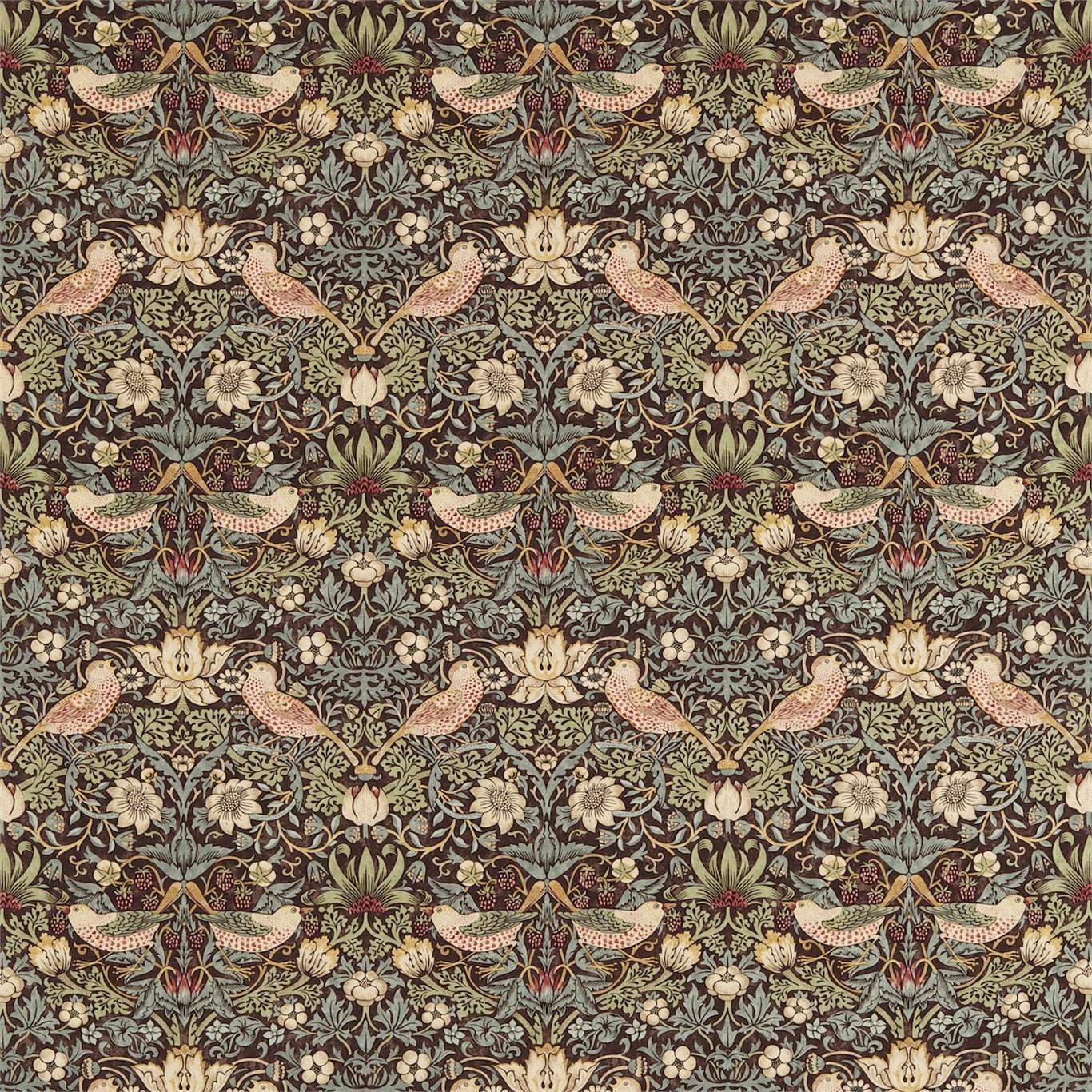 Morris & Co Strawberry Thief Chocolate/Slate Fabric