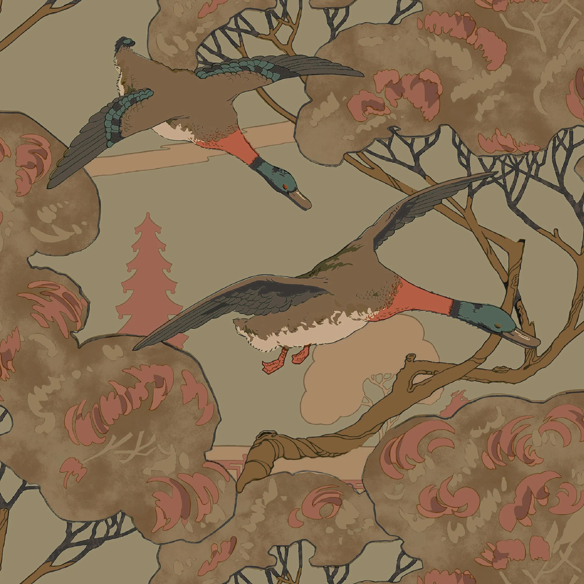 Mulberry Grand Flying Ducks Sage Wallpaper - Image 2