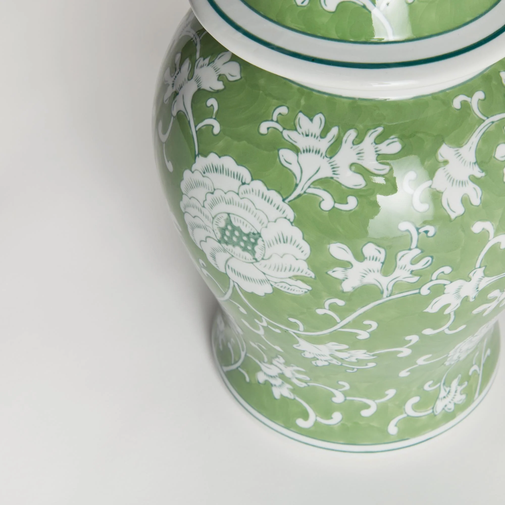 Napa Green/White Imperial Lotus Lidded Ginger Jar - Image 3