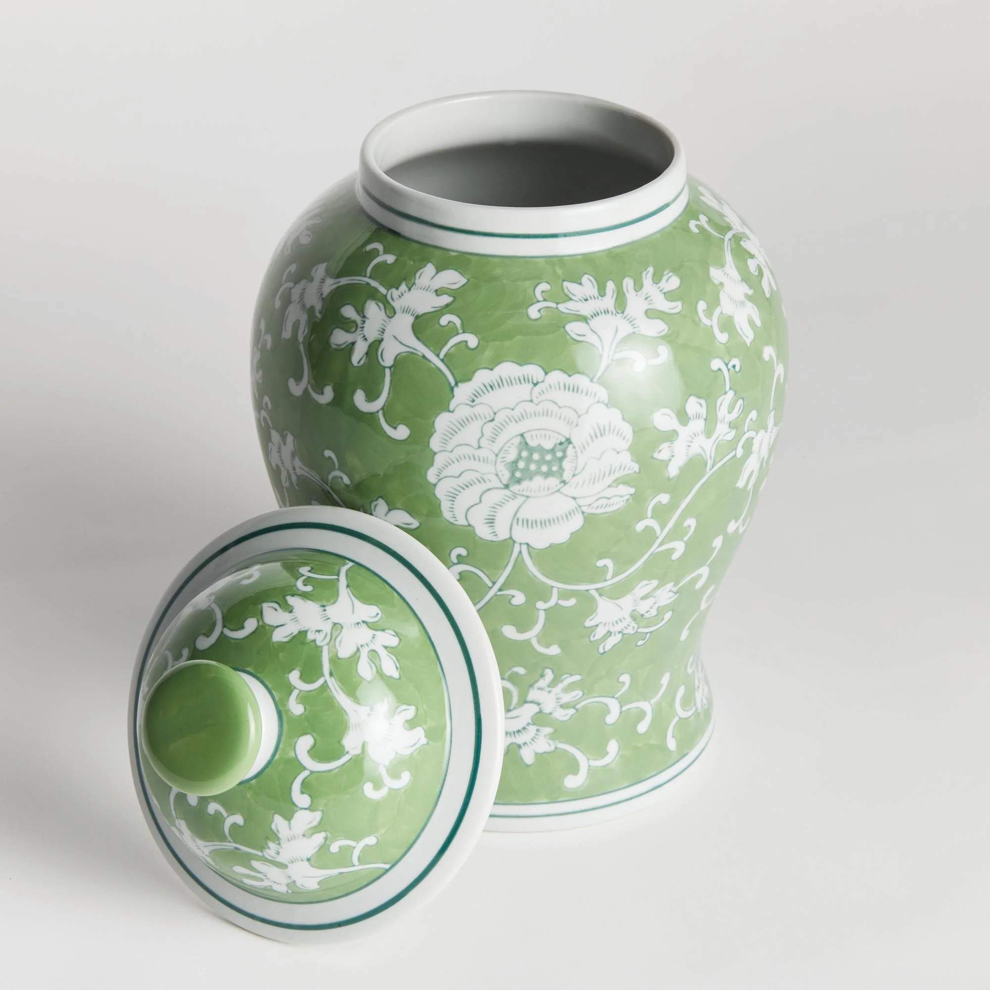 Napa Green/White Imperial Lotus Lidded Ginger Jar - Image 4