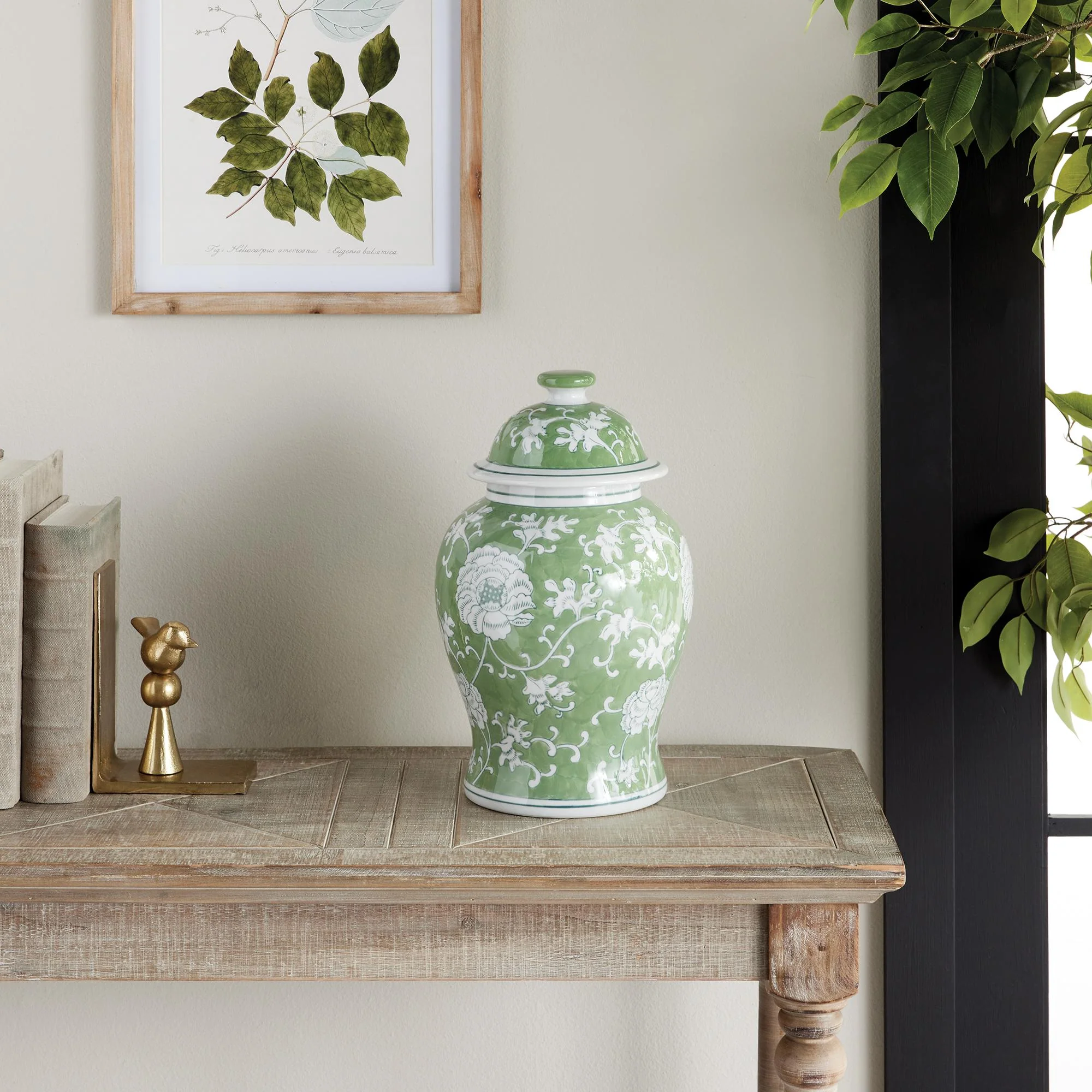 Napa Green/White Imperial Lotus Lidded Ginger Jar - Image 6