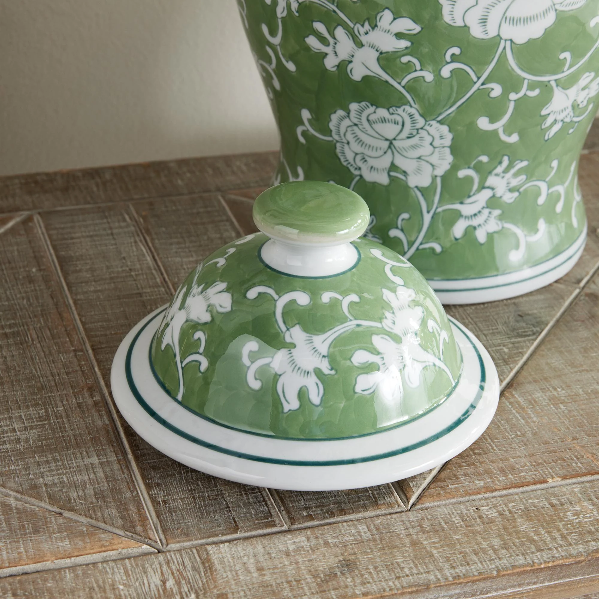 Napa Green/White Imperial Lotus Lidded Ginger Jar - Image 7