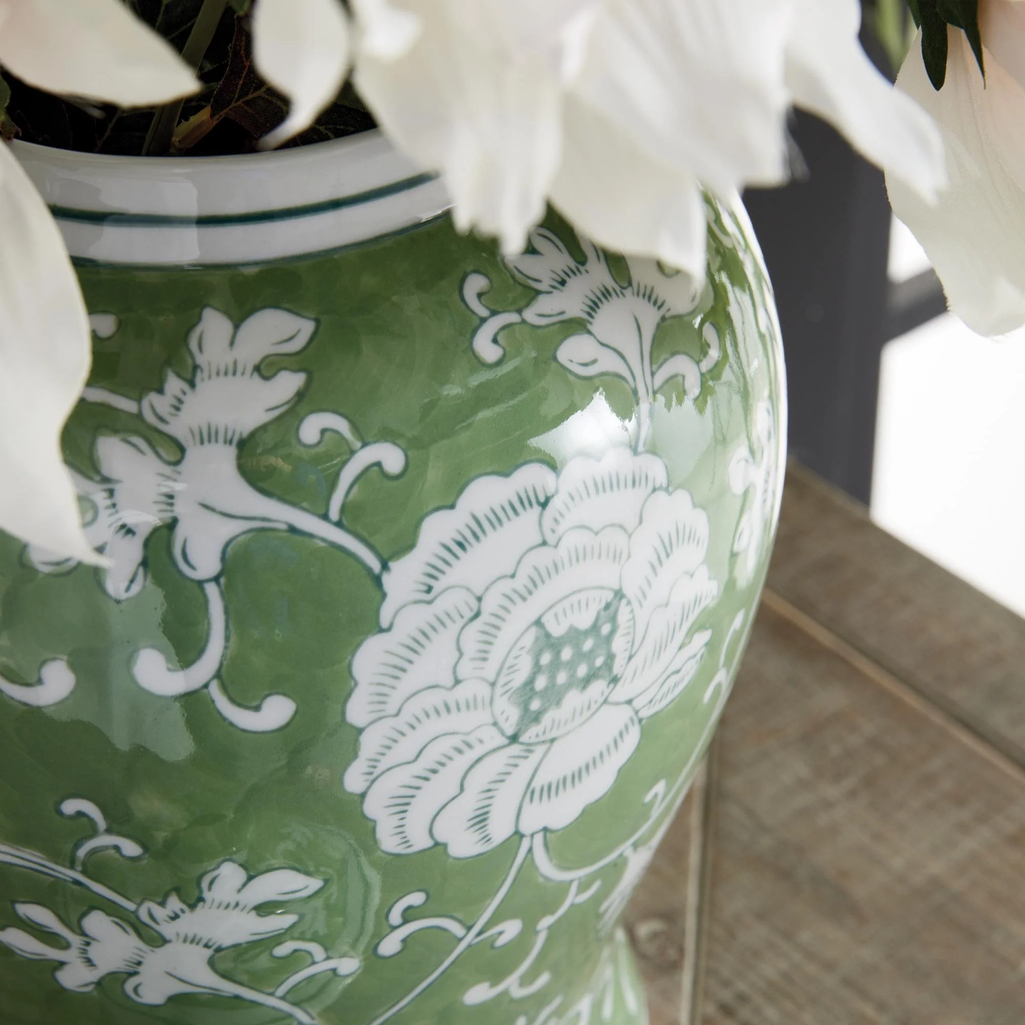 Napa Green/White Imperial Lotus Lidded Ginger Jar - Image 8
