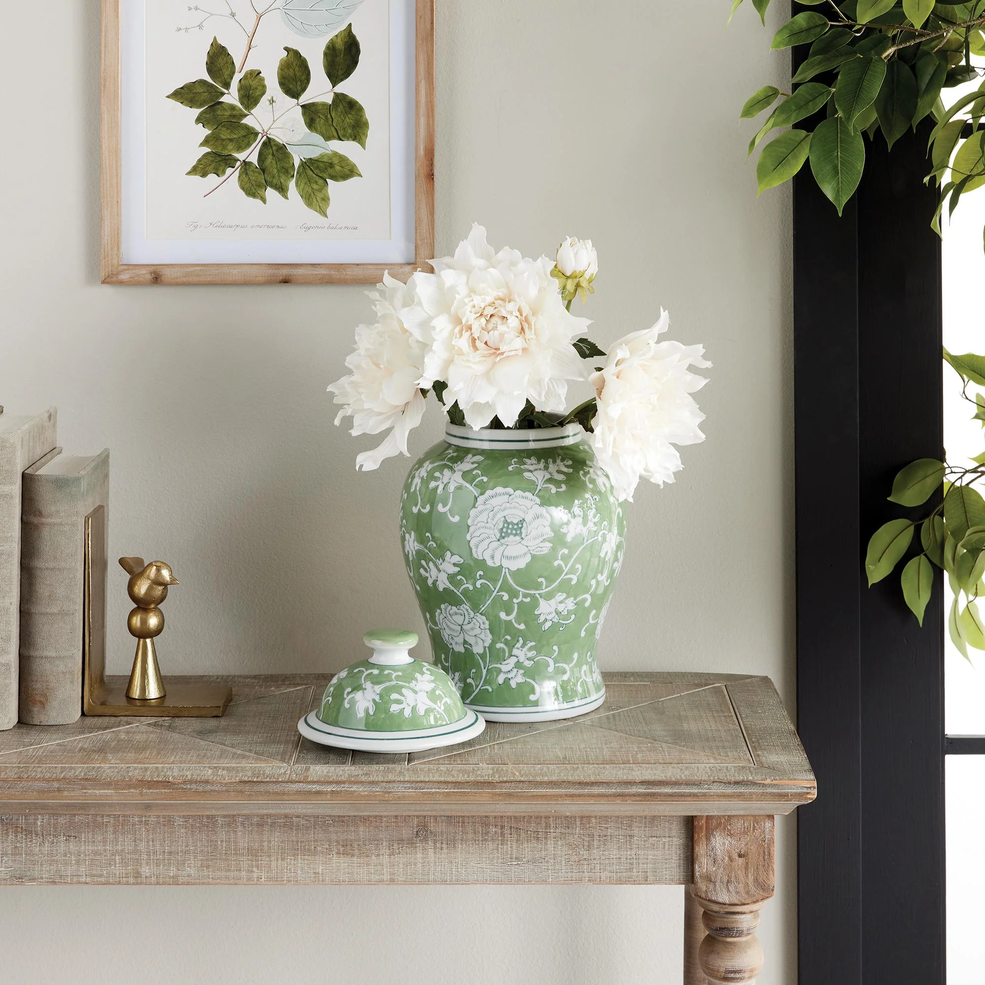 Napa Green/White Imperial Lotus Lidded Ginger Jar - Image 9