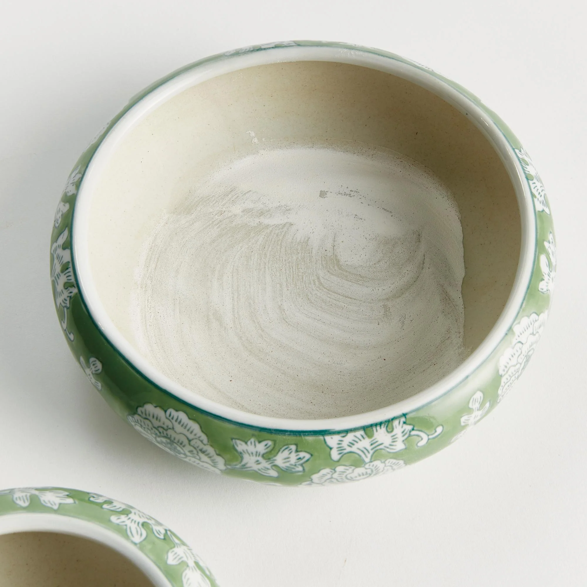 Napa Green/White Imperial Lotus Low Pots, Set Of 2 - Image 4