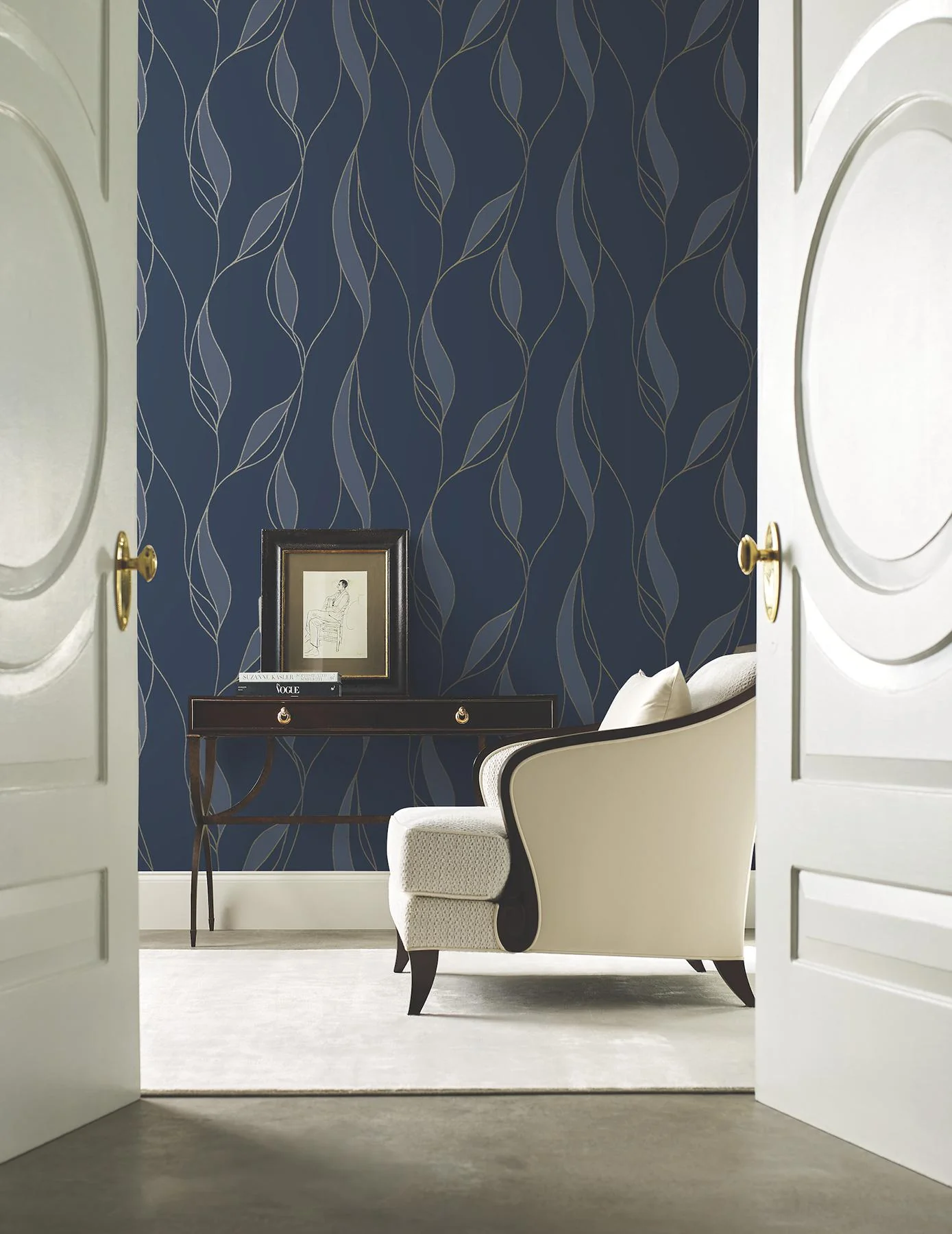 Ronald Redding Designs Society Hill Navy Abstract Leaf Wallpaper - Image 2