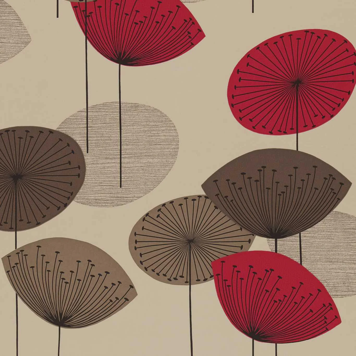 Sanderson Dandelion Clocks Red Wallpaper