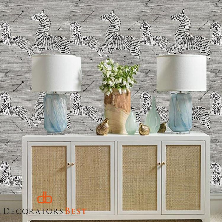 Scalamandre Zebras | Grasscloth Metallic Silver Wallpaper - Image 3