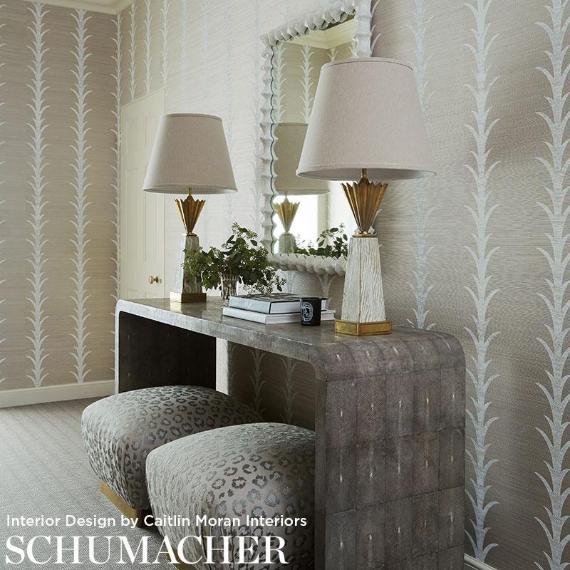 Schumacher Acanthus Stripe Sisal Fog & Chalk Wallpaper - Image 4