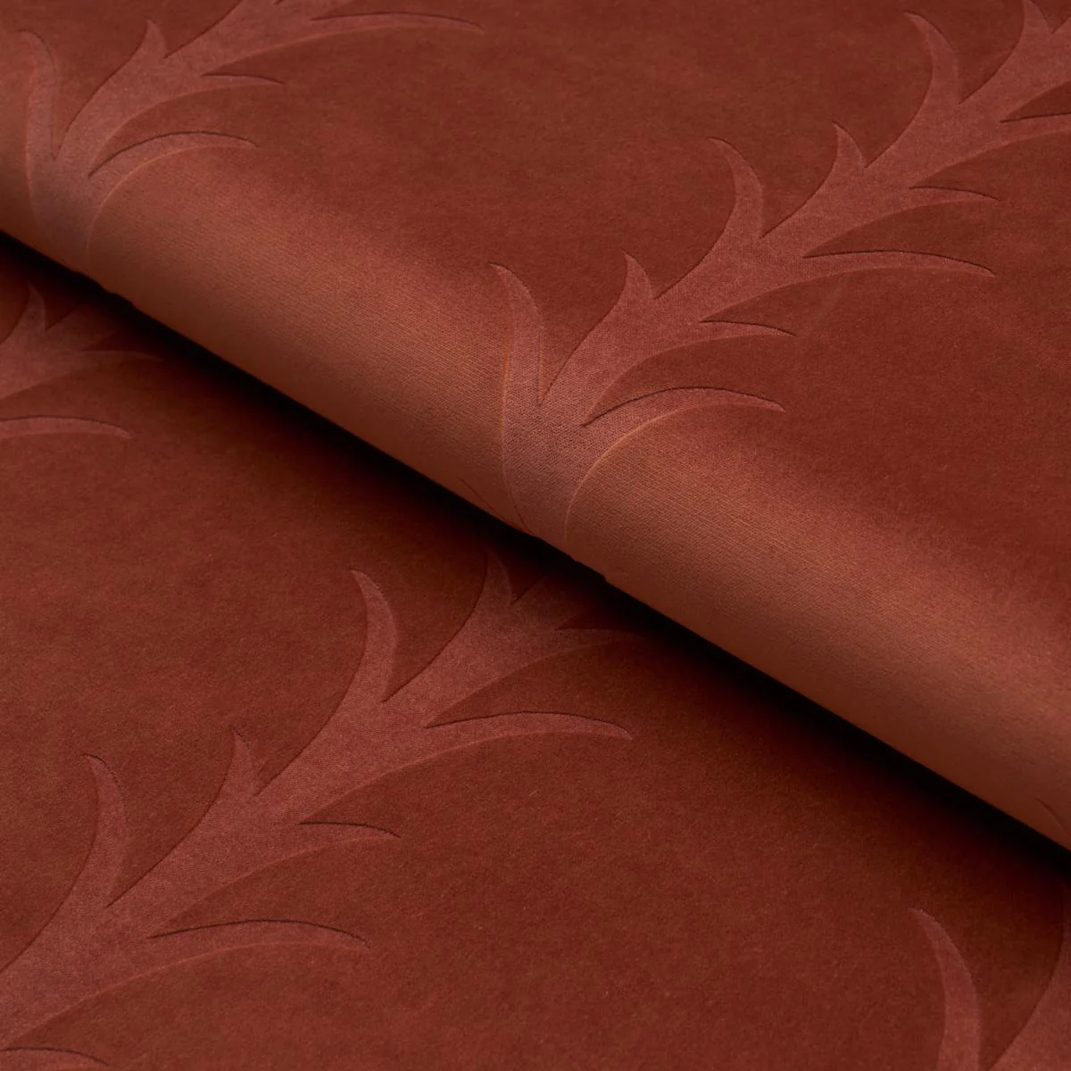 Schumacher Acanthus Stripe Velvet Terracotta Fabric - Image 4