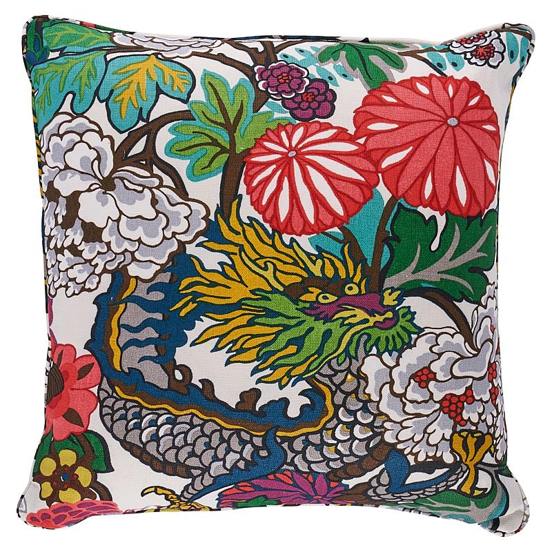Schumacher Alabaster 22" X 22" Chiang Mai Dragon Pillow