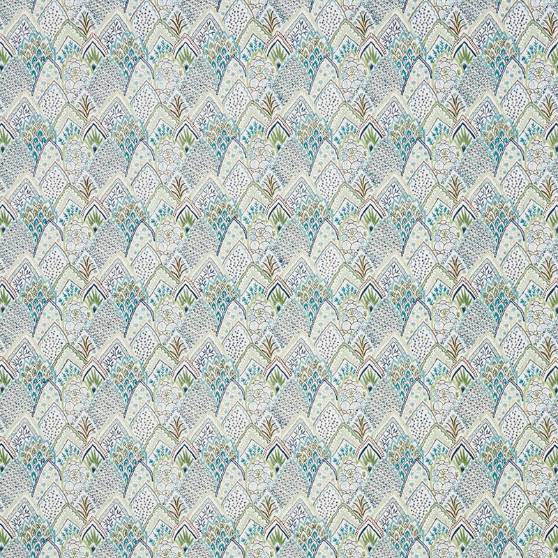 Schumacher Albizia Embroidery Blue & Green Fabric - Image 2